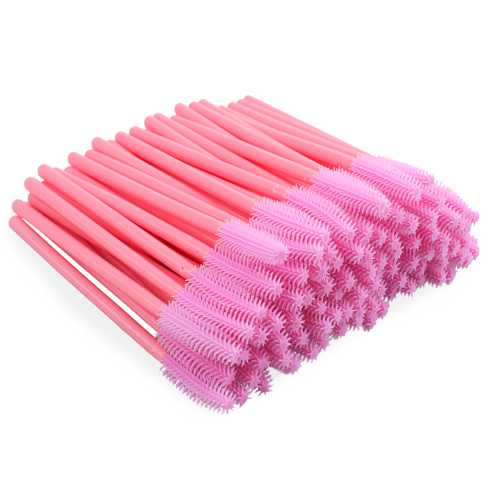 G2PLUS Pink Disposable Silicone Eyelash Brushes, 50 PCS Disposable Lash Brushes Spoolies, Silicone Mascara Wands, Silicone Eyelash Spoolies for Eye Lash Extensions