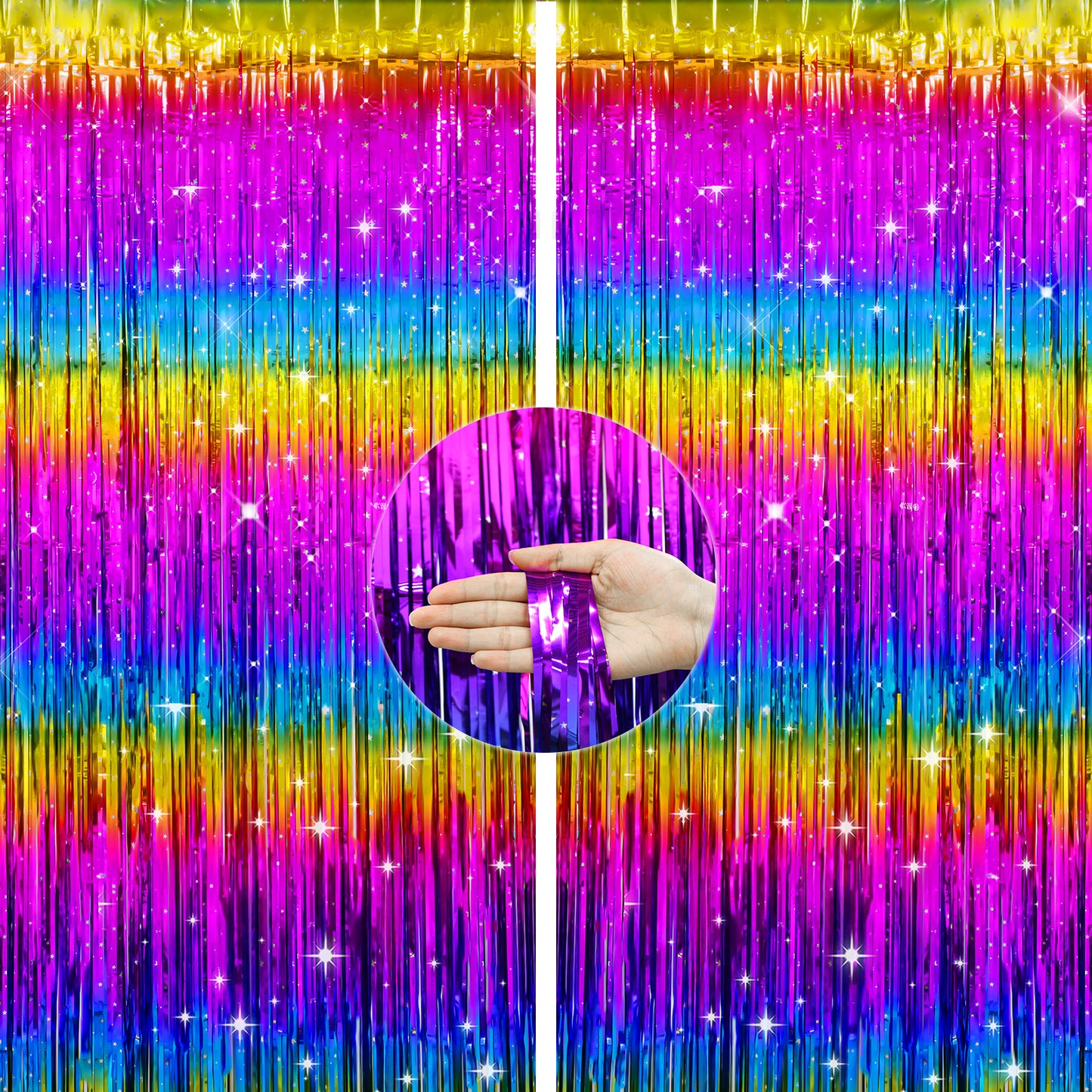 G2PLUS Rainbow Tinsel Curtains, 2PCS Foil Fringe Curtains, 1m×2m Party Backdrop Streamers, Foil Curtain Backdrop for Birthday Wedding Pride Party Door Decoration