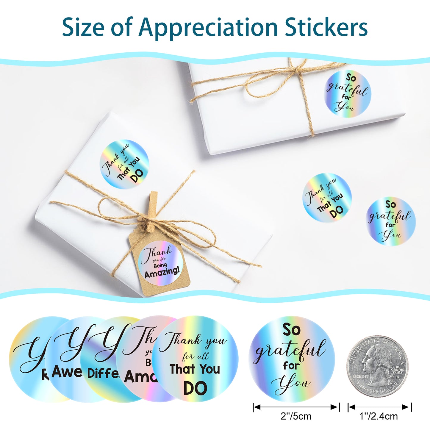 G2PLUS Appreciation Thank You Stickers, 120PCS Holographic Silver Thank You Stickers, You are Awesome Stickers, 2'' Kudos Stickers for Students Volunteers Employees Nurses (6 Difference Designs)