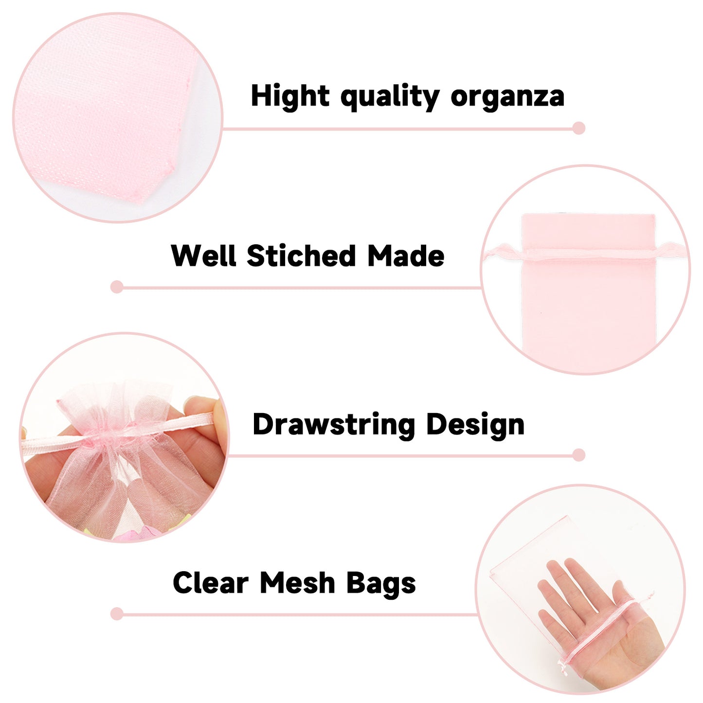 G2PLUS 100PCS Blush Pink Organza Bags 4x6 in - Organza Gift Bags with Drawstring, Sheer Mesh Jewelry Pouches for Christmas, Baby Shower, Wedding Party Favors