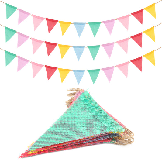 G2PLUS 60PCS Waterproof Burlap Bunting, 20M Pastel Outdoor Bunting Banner, Indoor & Outdoor Decor Garlands, Rainbow Colorful Bunting Flags for Garden Wedding Party Home Festival Decoration