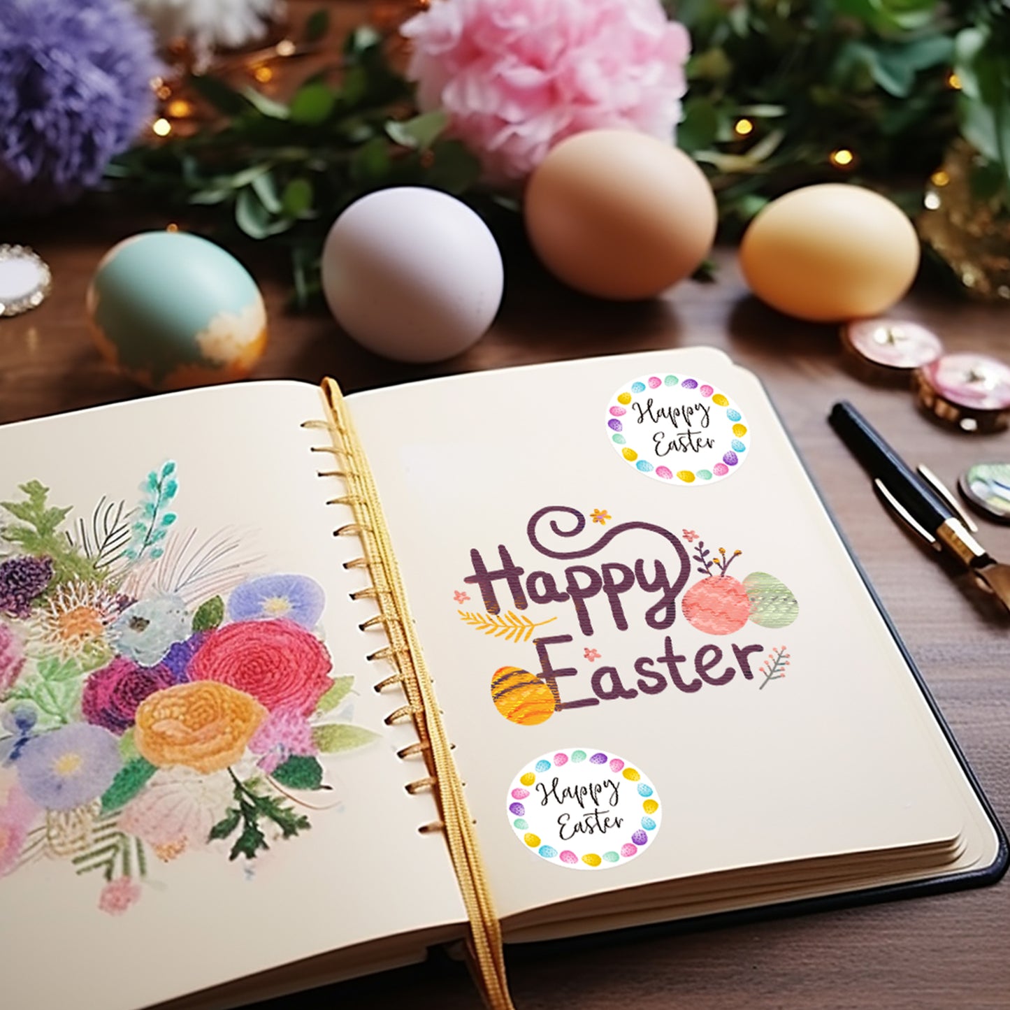 G2PLUS Easter Gift Stickers, 120Pcs Happy Easter Stickers, 2" Round Easter Eggs Labels Stickers, Personalized Easter Decoration Stickers for Gift Wrap, Easter Party, Candy Bags