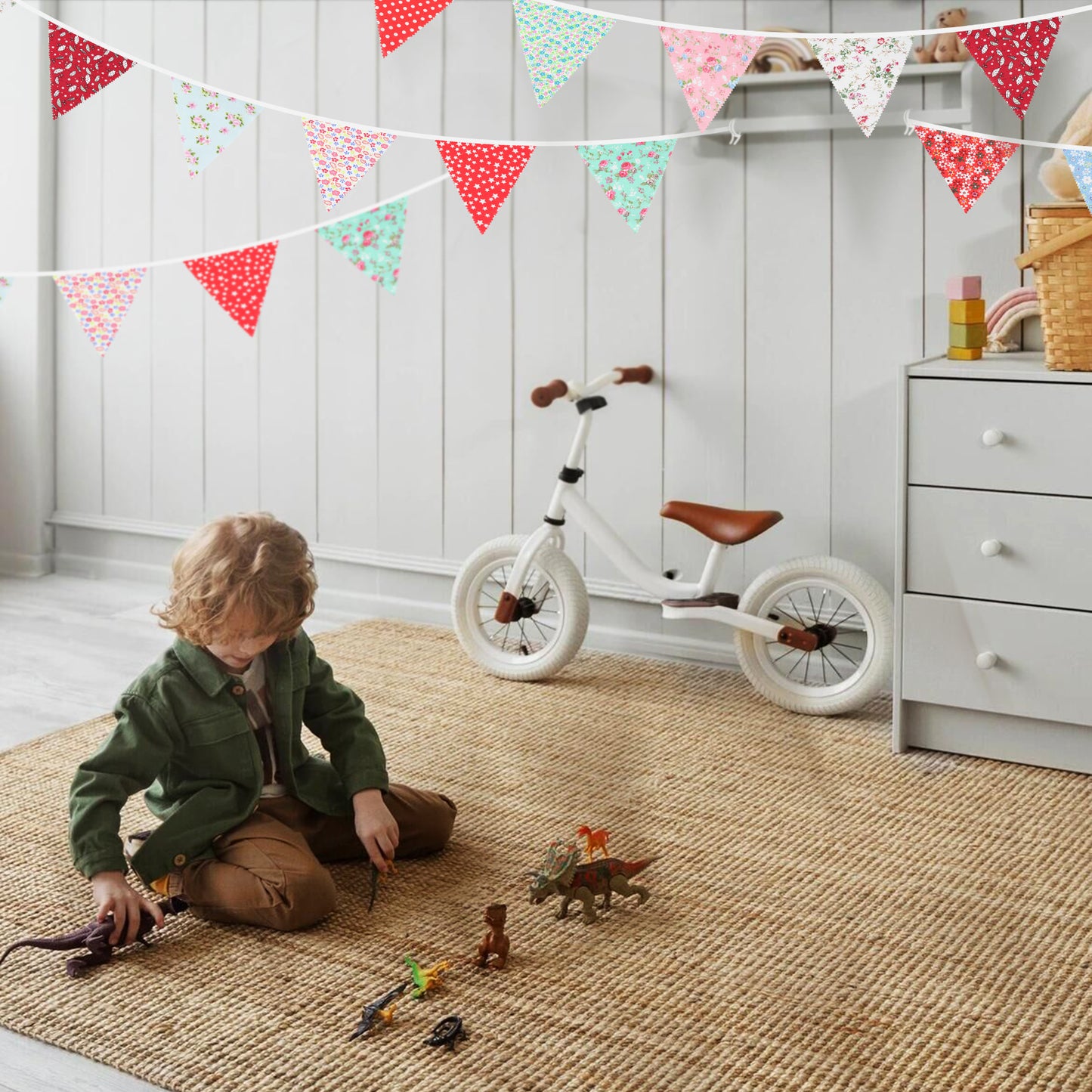 G2PLUS 39Ft Triangle Bunting Banner, 42pcs Cotton Pennant Banner, Reusable Red White Blue Fabric Triangle Flags Party Decoration for Birthday, Wedding, Baby Shower, Room Decor