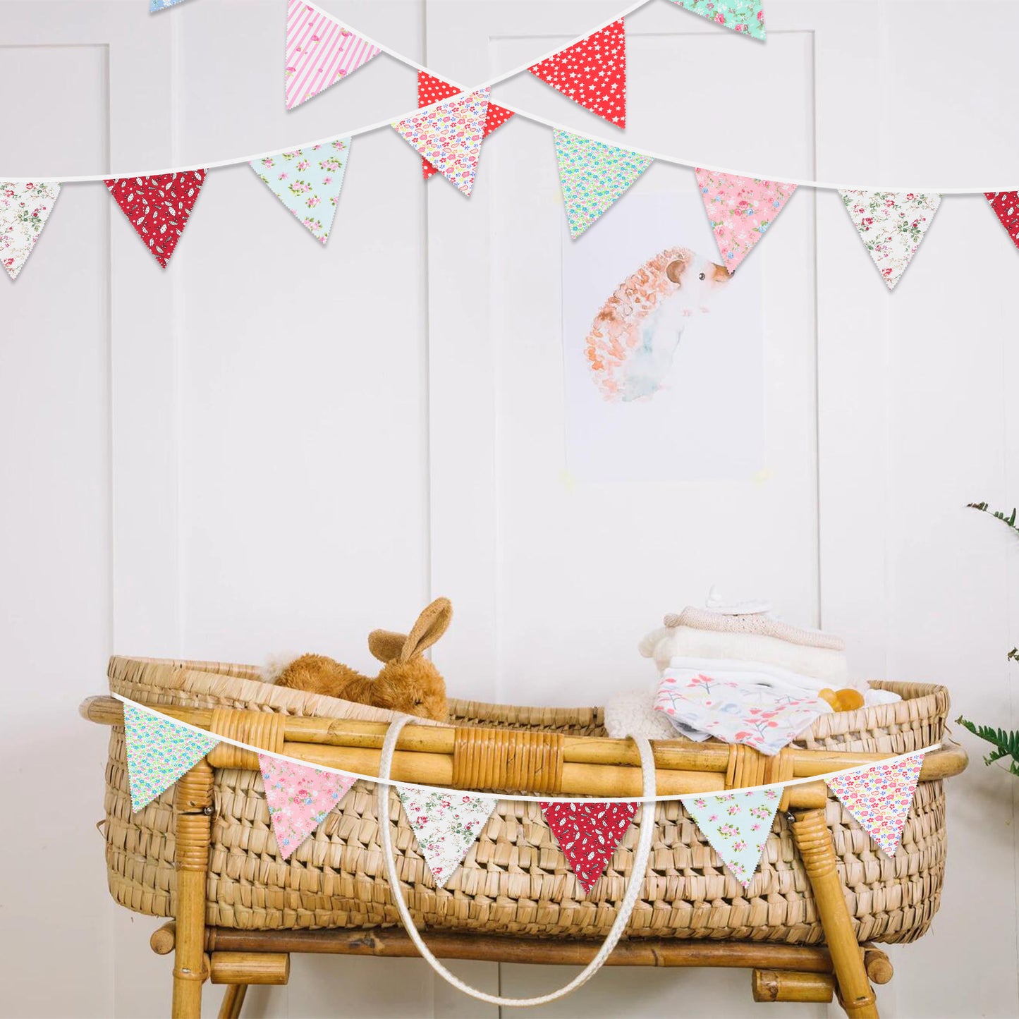 G2PLUS 39Ft Triangle Bunting Banner, 42pcs Cotton Pennant Banner, Reusable Red White Blue Fabric Triangle Flags Party Decoration for Birthday, Wedding, Baby Shower, Room Decor