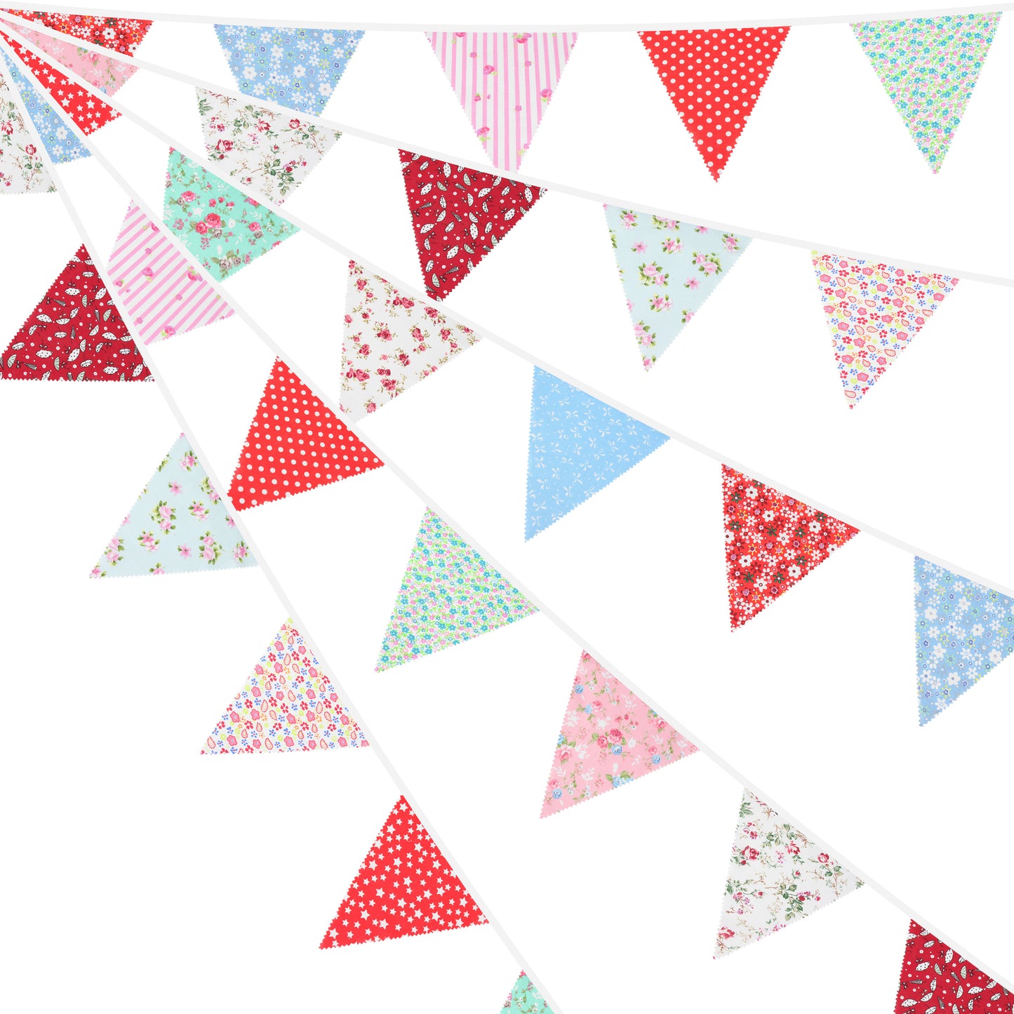 G2PLUS 39Ft Triangle Bunting Banner, 42pcs Cotton Pennant Banner, Reusable Red White Blue Fabric Triangle Flags Party Decoration for Birthday, Wedding, Baby Shower, Room Decor