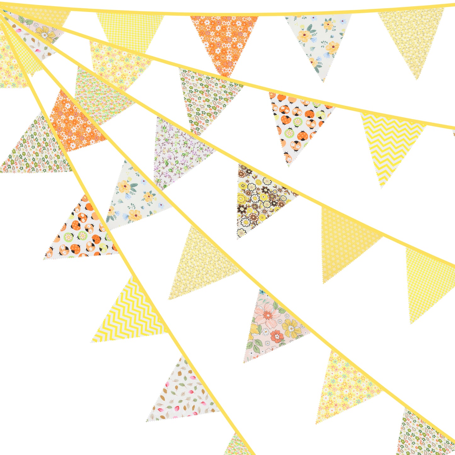 G2PLUS Yellow Triangle Bunting Banner, 39Ft Cotton Pennant Banner, 42pcs Reusable Fabric Triangle Flags Party Decoration for Birthday, Wedding, Baby Shower, Room Decor