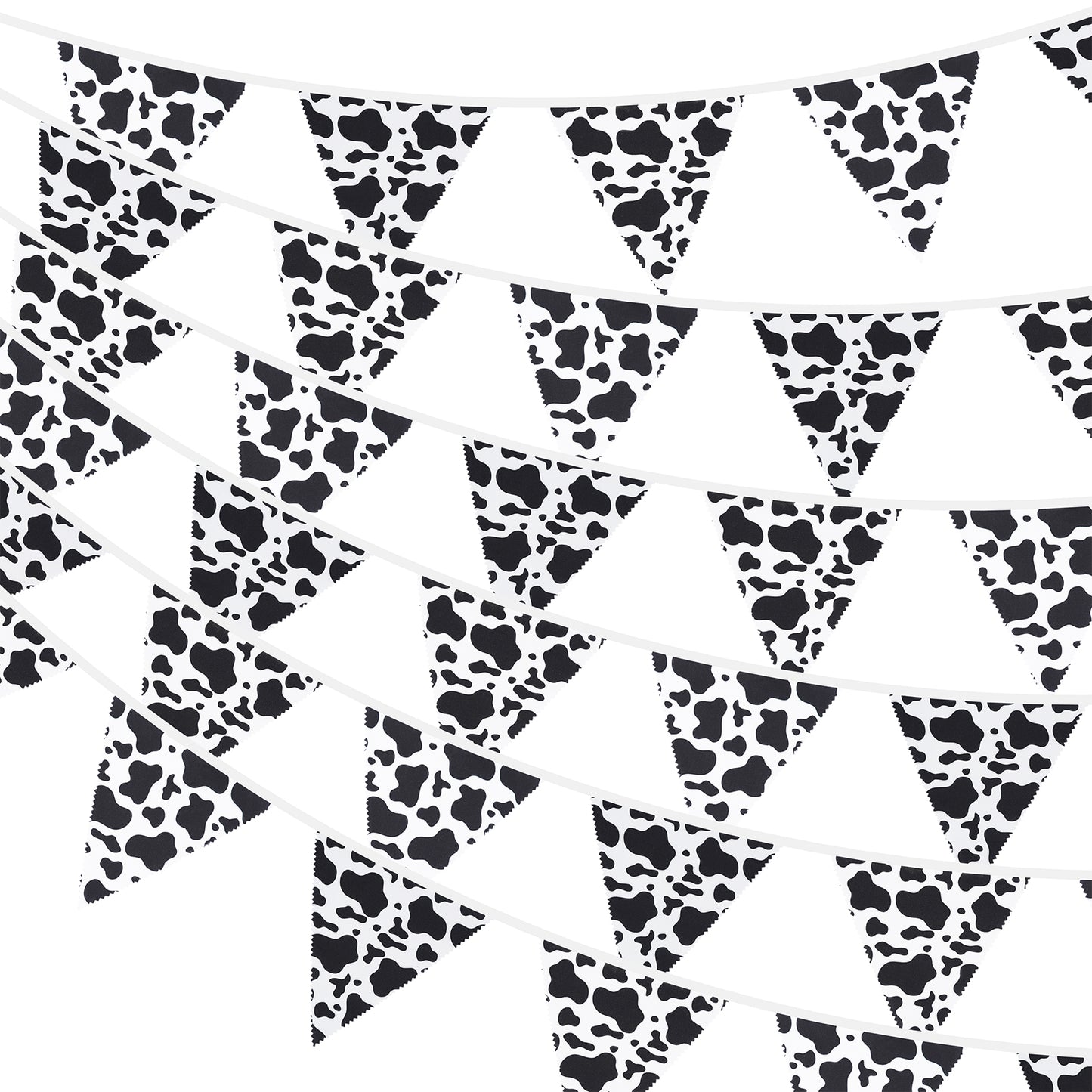 G2PLUS Black and White Cow Fabric Banner, 12M Cow Fabric Bunting, Large Cotton Triangle Garland with 42PCS Cow Pennants for Birthday,Kid's Bedroom, Playhouse, Garden,Decoration