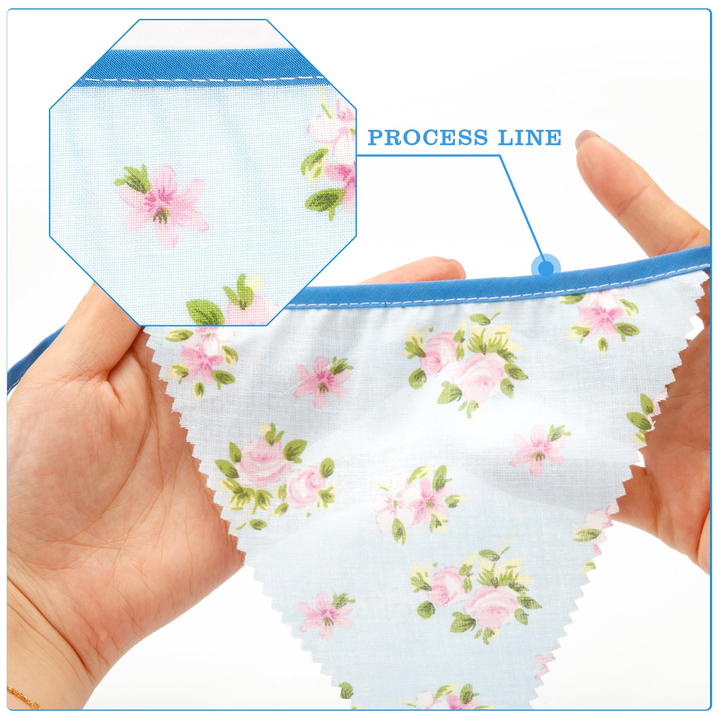 G2PLUS Blue Triangle Bunting Banner, 39Ft Cotton Pennant Banner, 42pcs Reusable Floral Triangle Flags Party Decoration for Birthday, Wedding, Baby Shower, Room Decor