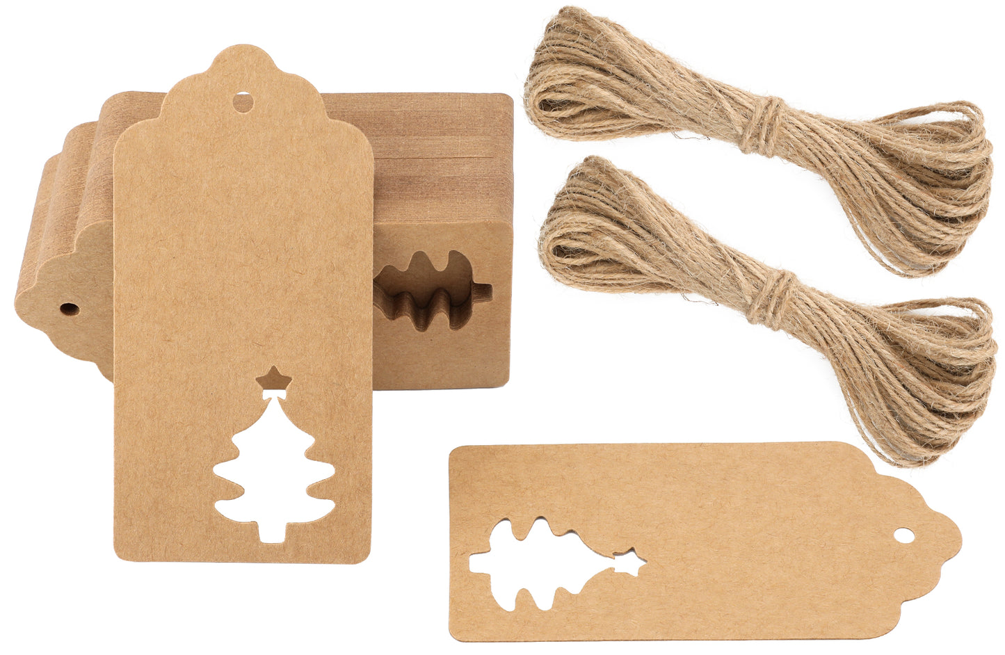 G2PLUS Brown Gift Tags with Heart, 100PCS Blank Paper Tags with String, 4.5x9.5CM Large Gift Labels for Wedding Favors, Craft Paper Tags for Presents, 300g/m²