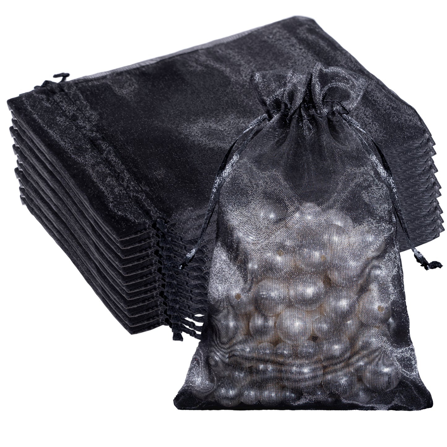 G2PLUS 30PCS Black Oragnza Bags 4x6 In - Drawstring Organza Bags, Sheer Mesh Jewelry Pouches, Candy Gift Wrap Pouches for Halloween, Christmas, Wedding Party Favors