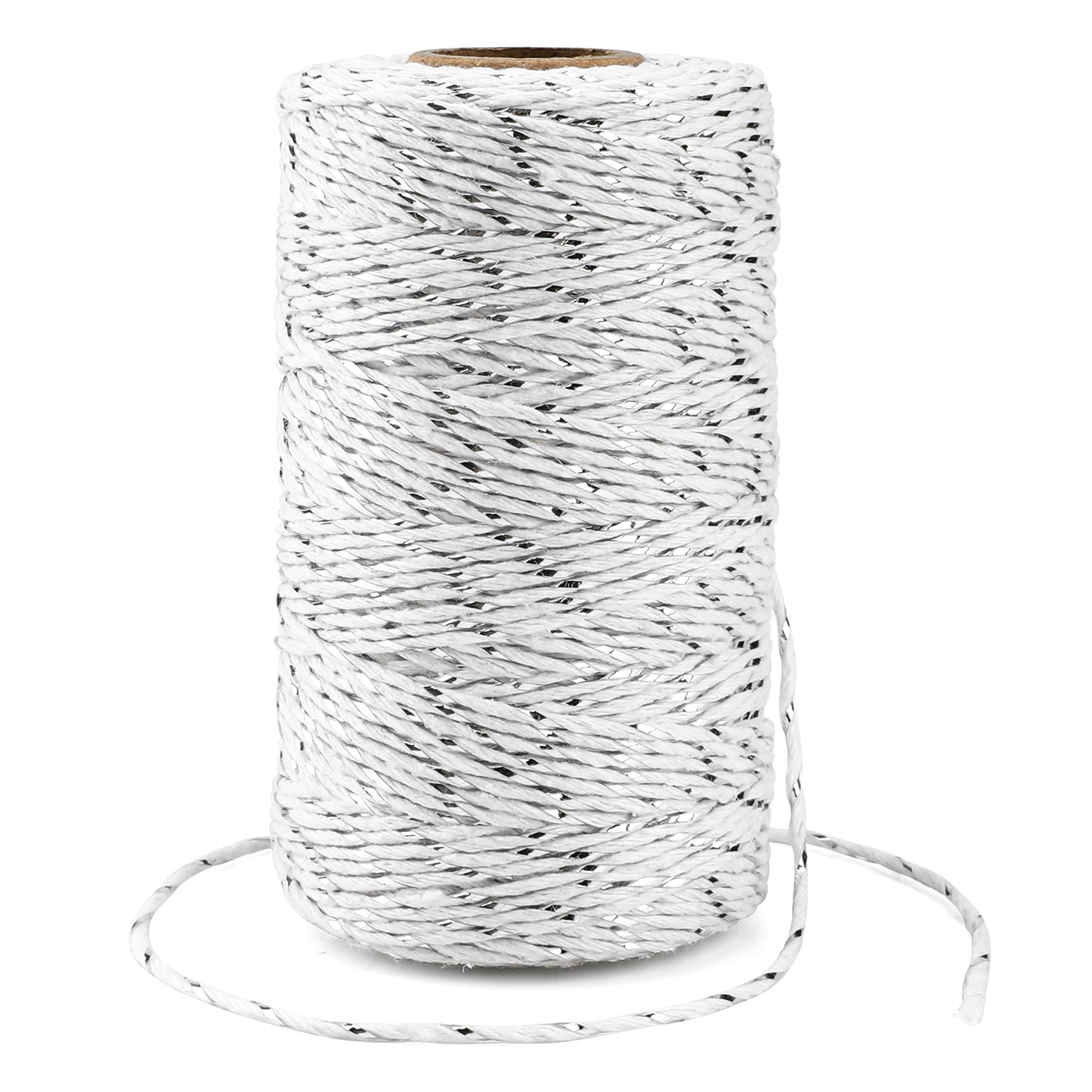 G2PLUS Silver White String - 2MM 328ft Bakers Twine for Gift Wrapping, White Cotton and Silver String DIY Crafts, Wedding, Christmas Party Decor