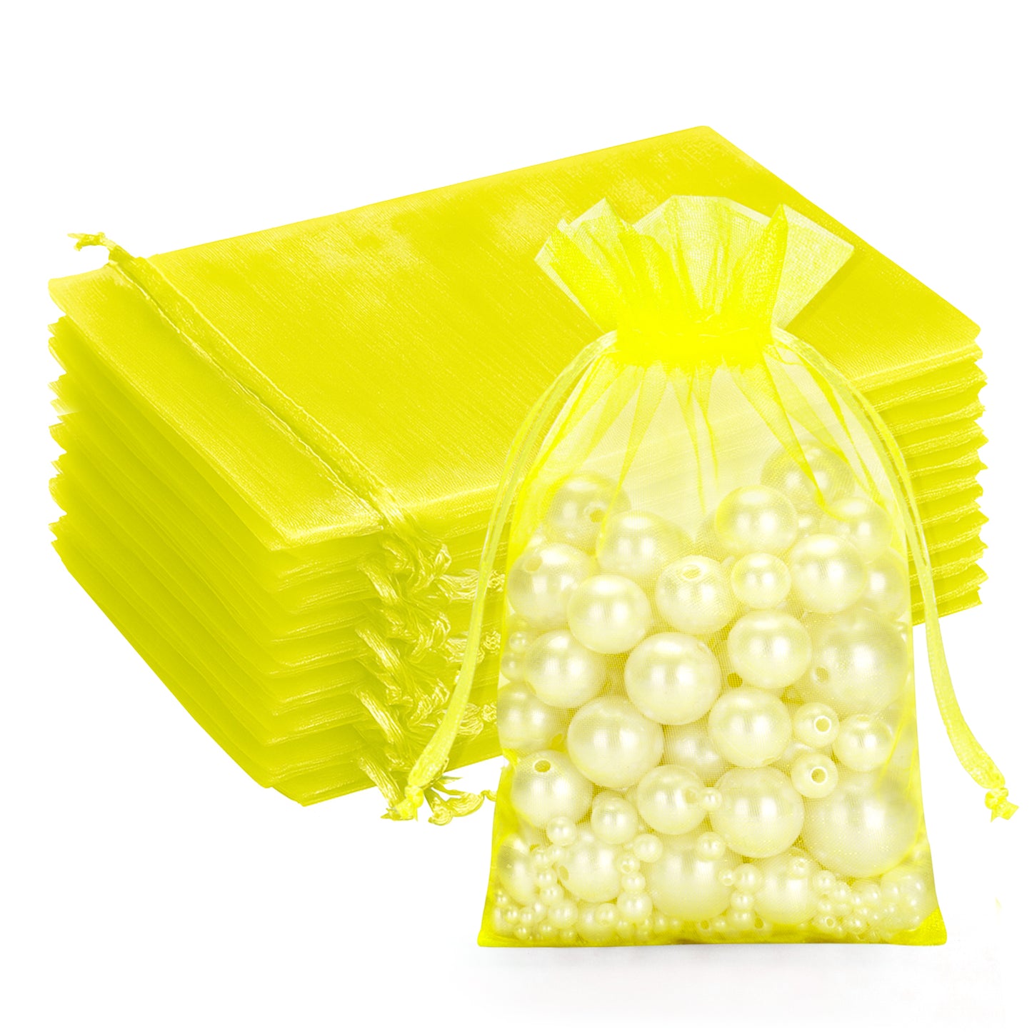 G2PLUS 100PCS Drawstring Organza Bags - Yellow Organza Bags 4x6 In, Sheer Mesh Jewelry Pouches, Candy Gift Wrap Pouch for Christmas, Baby Shower, Birthday, Wedding Party Favors