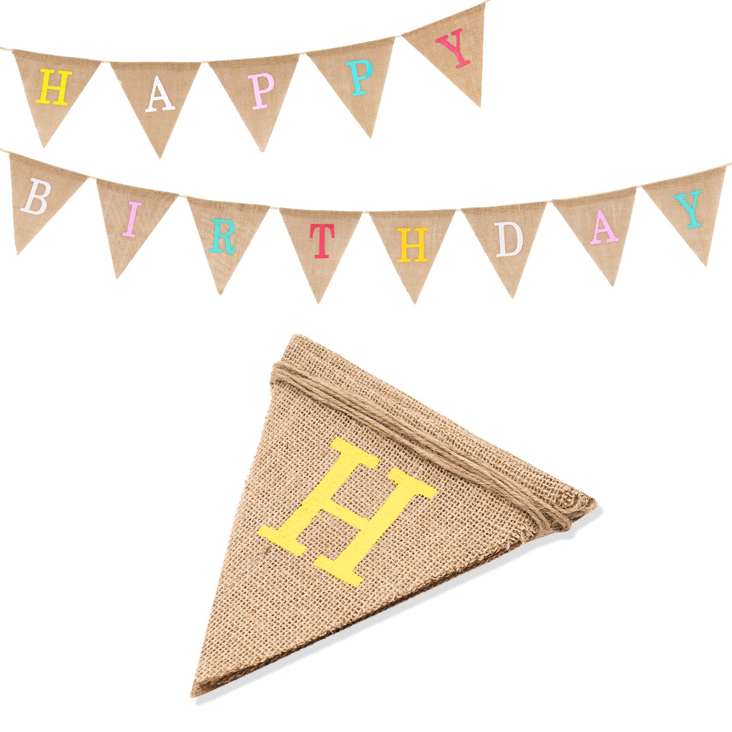 G2PLUS HAPPY BIRTHDAY Burlap Bunting Banner, Pre-strung Hessian Birthday Bunting Banner, Reusable Triangle Burlap Birthday Banner, Vintage Birthday Party Decorations for Birthday Party