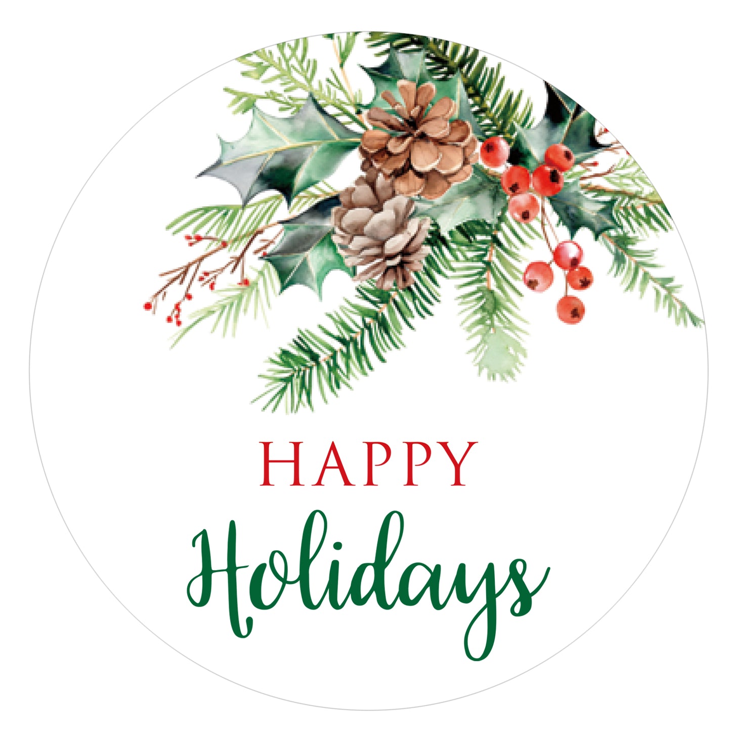 G2PLUS Happy Holiday Stickers, 120PCS Christmas Holiday Stickers, 2'' Round Holiday Gift Stickers, Holiday Season Gift Tag Stickers, Xmas Holly Berry Labels Winter Holiday Seasonal Envelope Seals