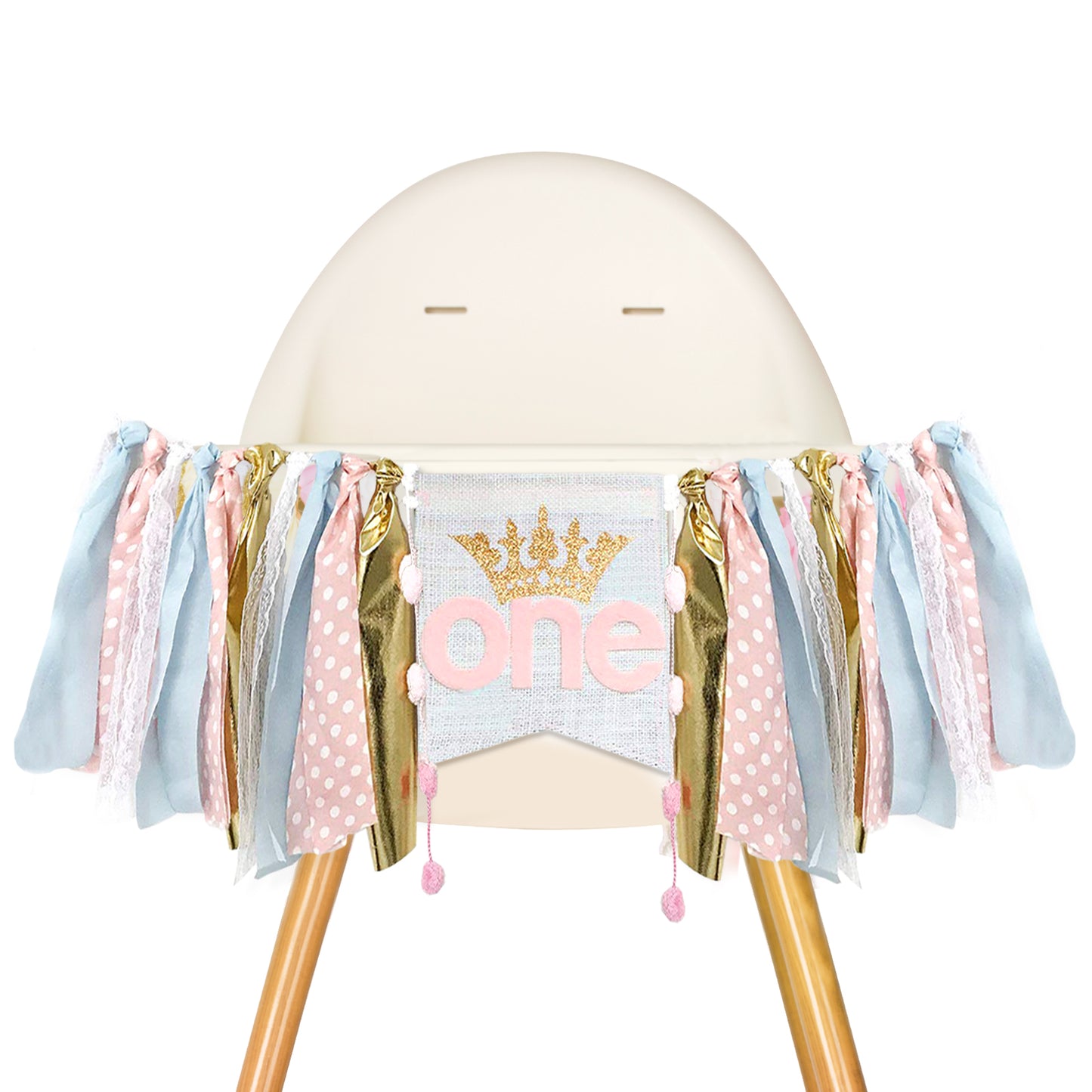 G2PLUS Pink ONE Highchair Banner,1st Birthday High Chair Banner with Printed Crown, One Birthday Banner for Baby Girls, Highchair Banner for Baby One Year Birthday Party,Photo Props,Baby Shower
