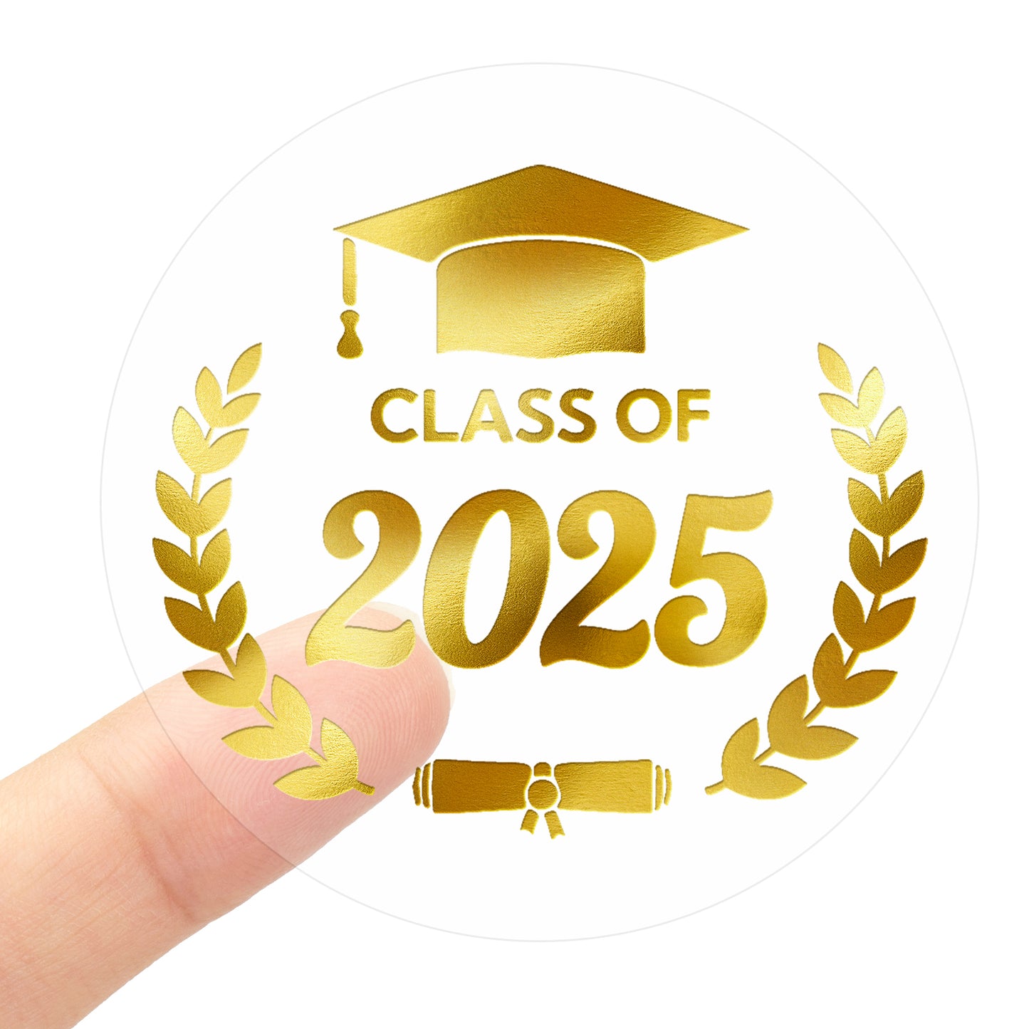 G2PLUS Graduation Stickers, 120PCS Class of 2025 Stickers, 1.6in Gold Foil Graduation Cap Stickers, Transparent Graduation Envelope Seal Sticker for Graduation Invitation and Grad Party Favors