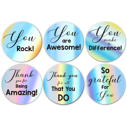 G2PLUS Appreciation Thank You Stickers, 120PCS Holographic Silver Thank You Stickers, You are Awesome Stickers, 2'' Kudos Stickers for Students Volunteers Employees Nurses (6 Difference Designs)