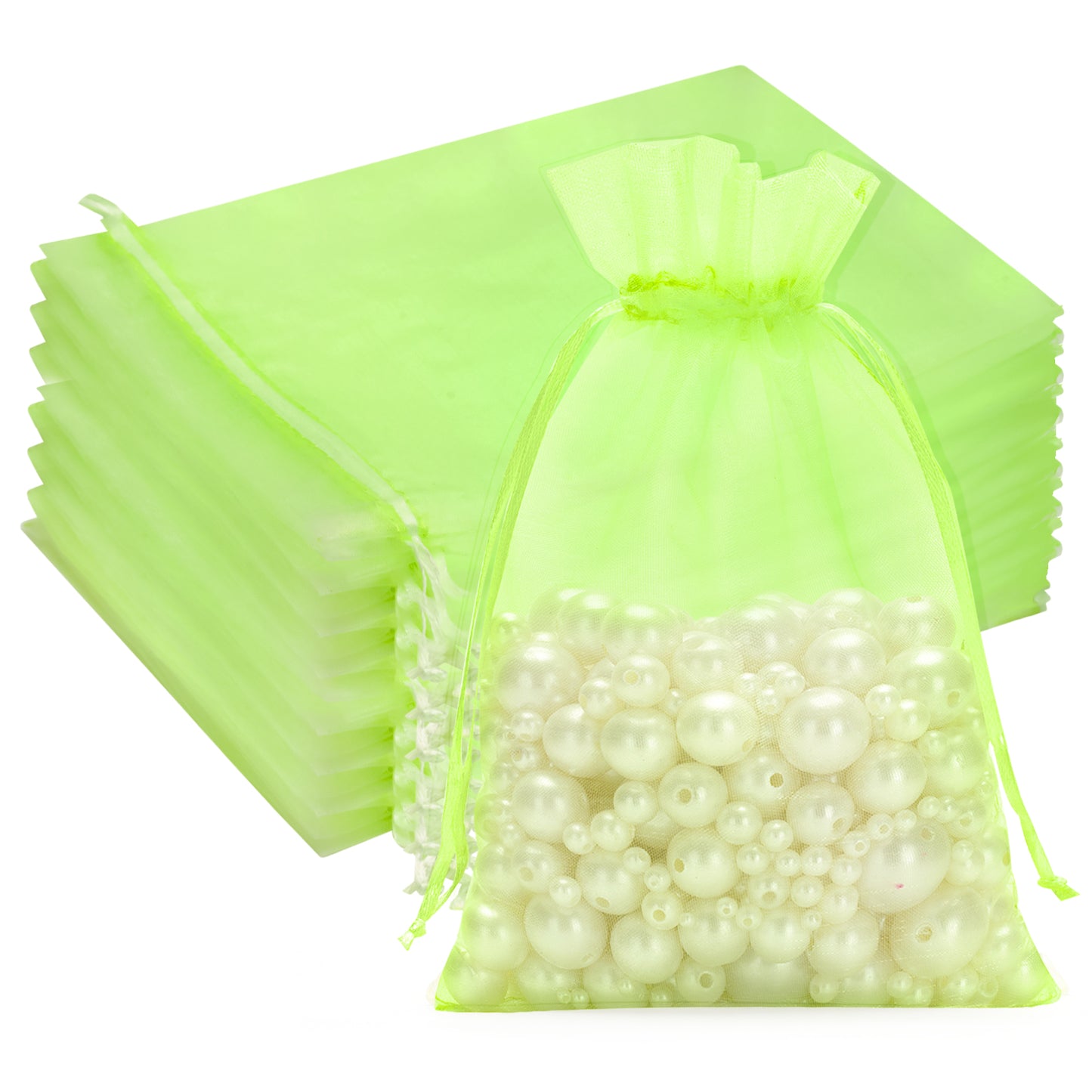 G2PLUS 25PCS Drawsring Organza Bags 5x7 inches - Light Green Organza Gift Bag, Sheer Mesh Pouches for Candy, Jewelry, Fruits, Wedding Party Favors