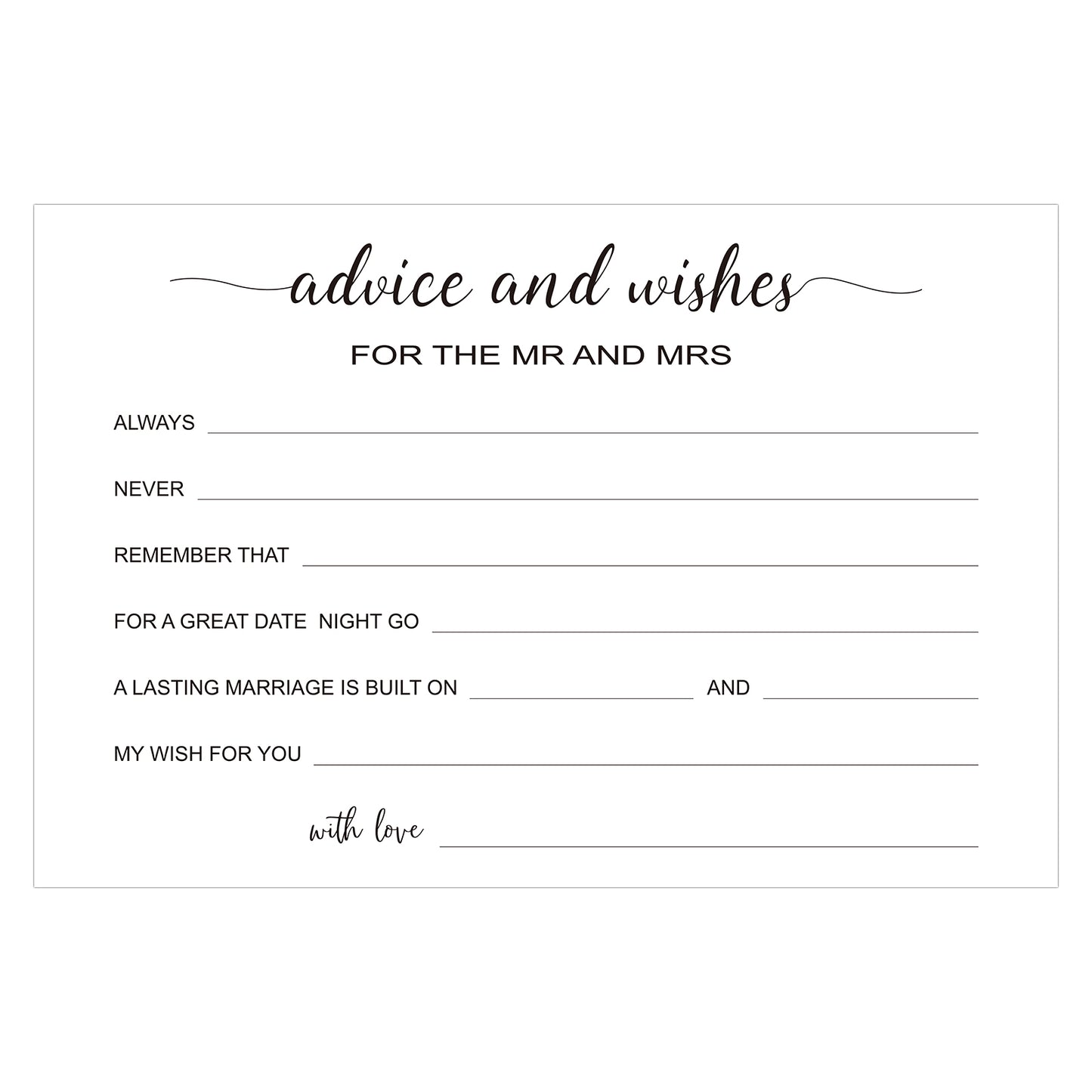G2PLUS Advice and Wishes Cards - 50 Pcs Wedding Advice Cards for the Mr and Mrs, Bride and Groom, Newlyweds, 4x6 White Paper Mad Libs Card for Wedding, Engagement, Bridal Shower Party Games