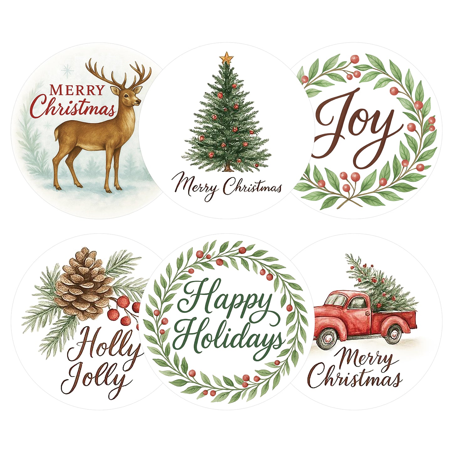 G2PLUS 120Pcs Christmas Stickers, 2'' Round Merry Christmas Stickers 6 Designs Xmas Happy Holiday Labels for Gift Wrapping, Party Favors, Treat Bags, Cards, Small Business Packaging