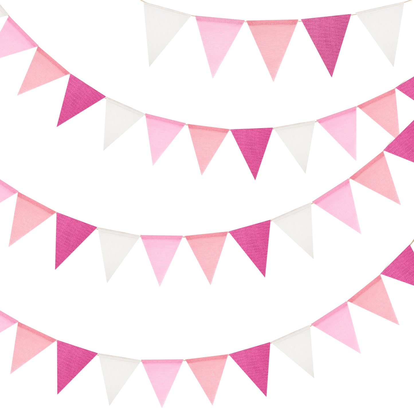 G2PLUS Pre-Strung Burlap Pennant Banners, 39Ft Pink Fabric Triangle Flag Bunting, 36Pcs Pennant Banner Flags Garland for Birthday, Holidays and Theme Party Decorations