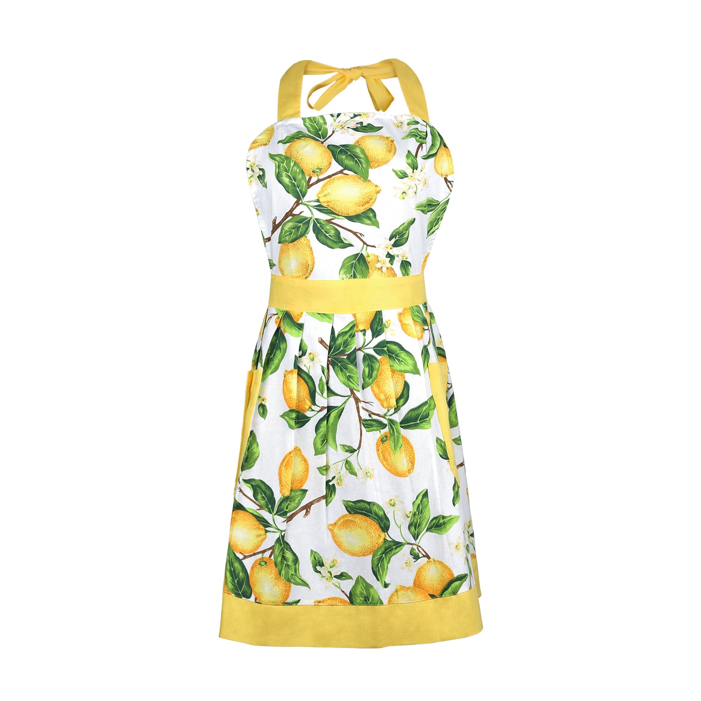 G2PLUS Lovely Women's Cooking Apron, Yellow Cooking Aprons for Women, Lemon Kitchen Aprons with Pocket, Large Cotton Baking Aprons for Mom Wife Girls