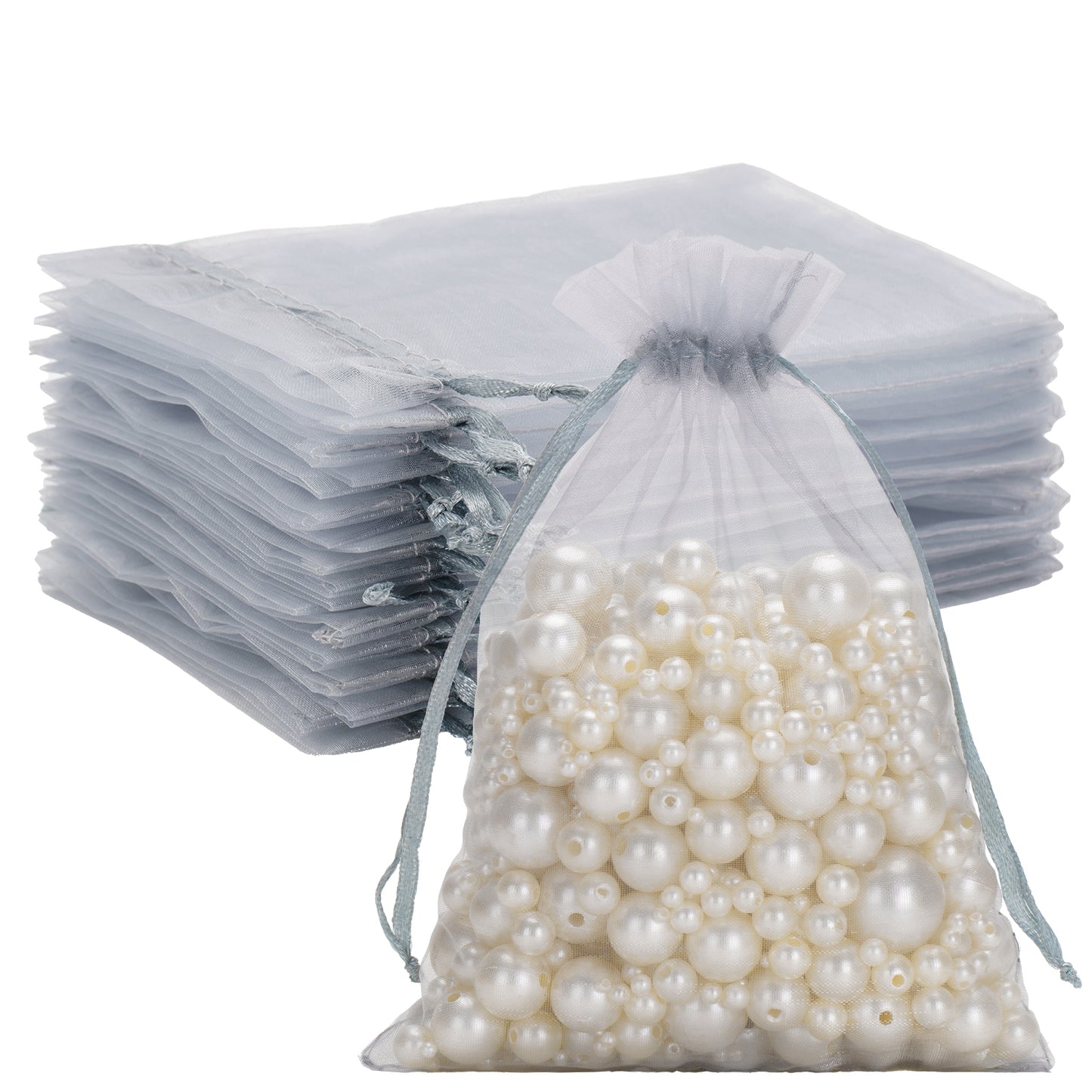 G2PLUS 25PCS Grey Organza Bags 5x7 inches - Sheer Mesh Jewelry Pouches, Organza Gift Bags with Drawstring for Candy, Jewelry, Wedding Party Favors