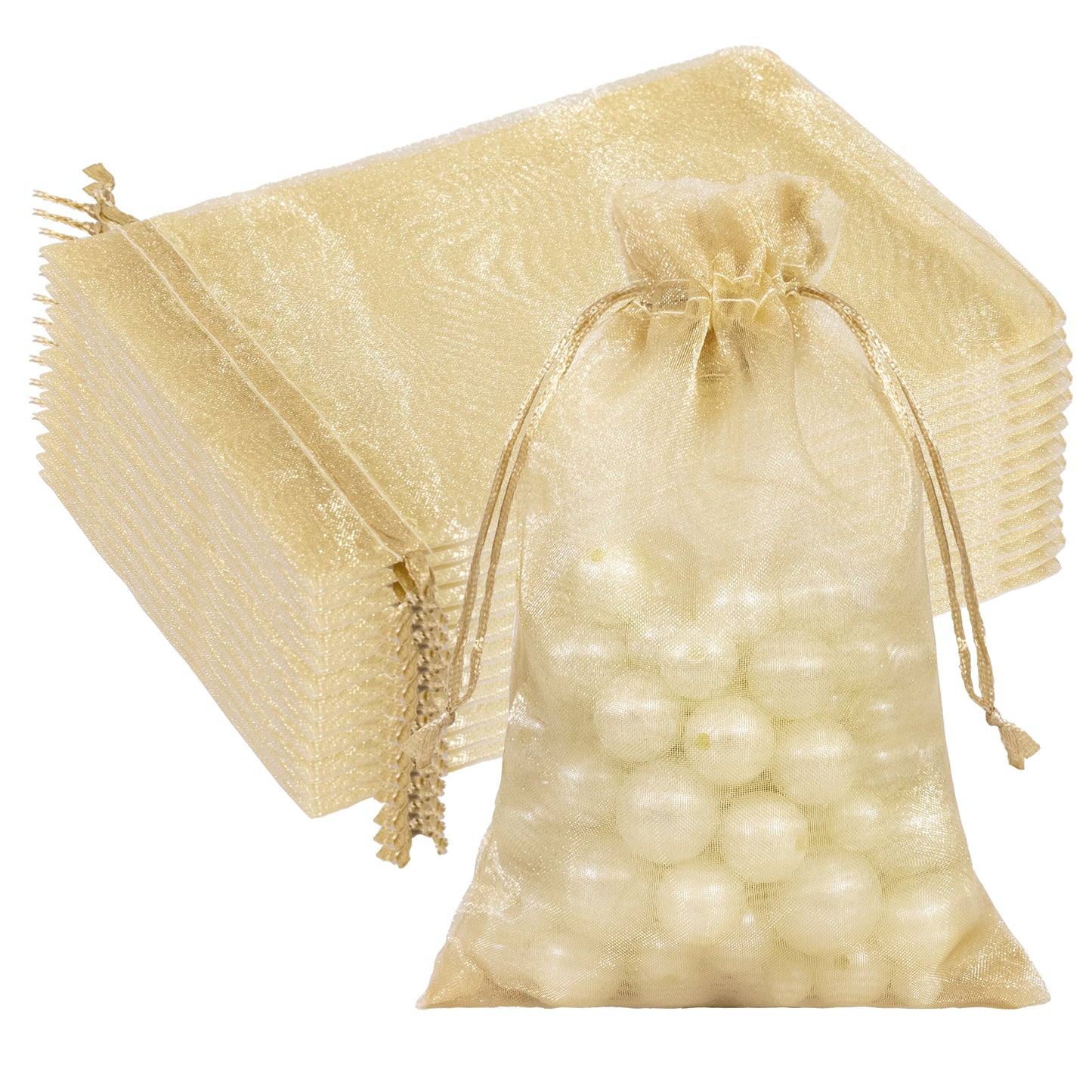 G2PLUS 30PCS Gold Oragnza Bags 4x6 In - Drawstring Organza Bags, Sheer Mesh Jewelry Pouches, Candy Gift Wrap Pouches for Christmas, Birthday, Wedding Party Favors