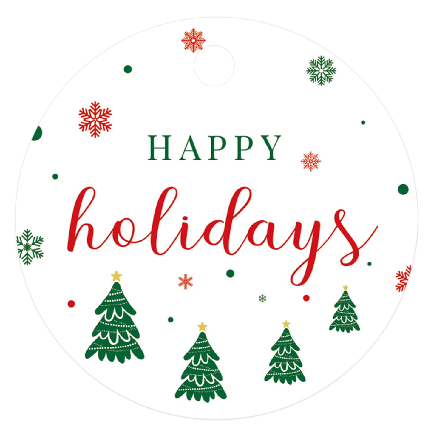 G2PLUS Happy Holiday Tags, 100PCS Christmas Holiday Tags, 2'' Round Holiday Gift Tags, Christmas Tree Paper Gift Tags with String for Xmas Gift Wrapping, DIY Arts & Crafts, Holiday Season Party Favors