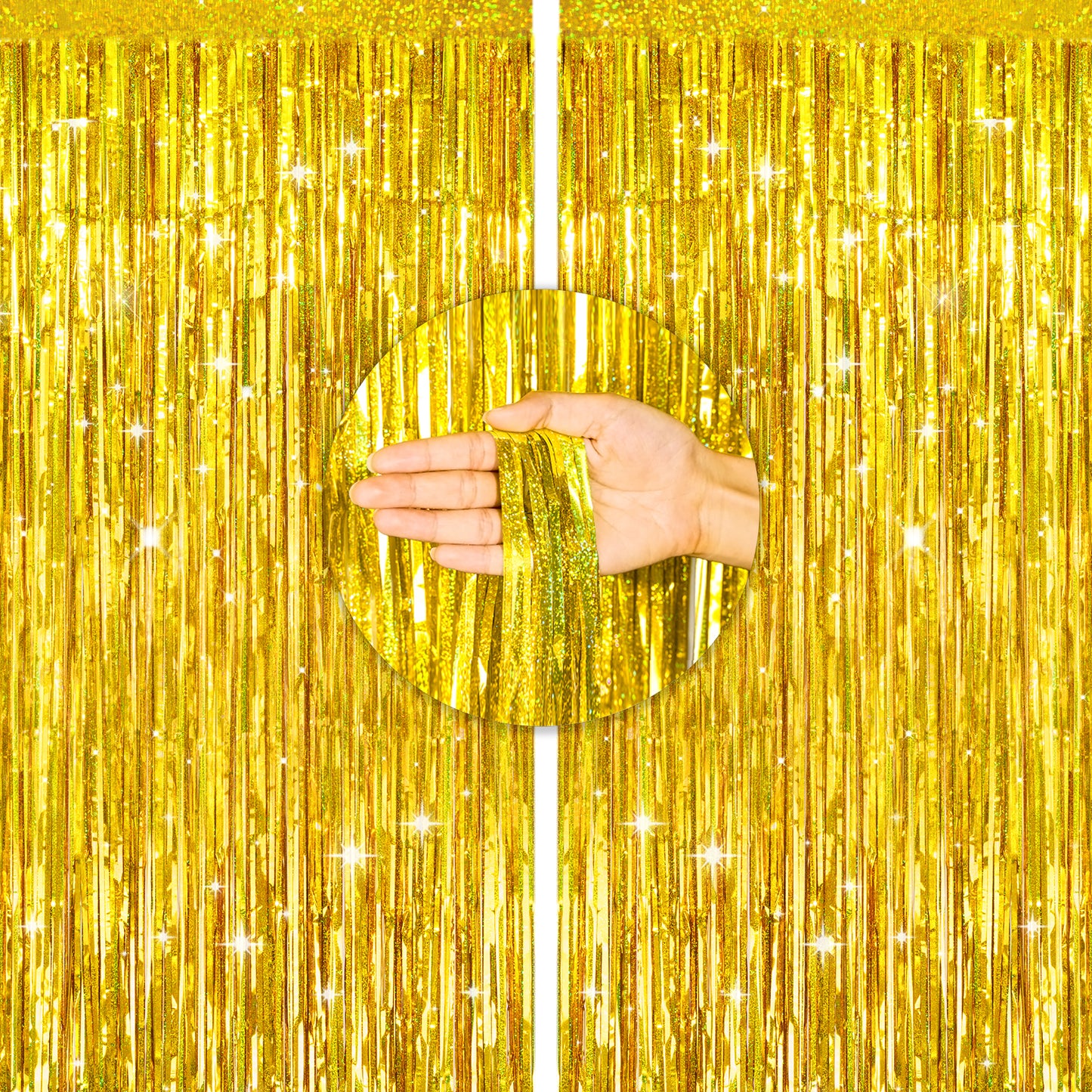 G2PLUS Gold Glitter Foil Curtains, 2PCS Metallic Tinsel Foil Fringe Curtains, 1m×2.5m Party Backdrop Streamers, Tinsel Curtain for Birthday Wedding Graduation Prom Decoration