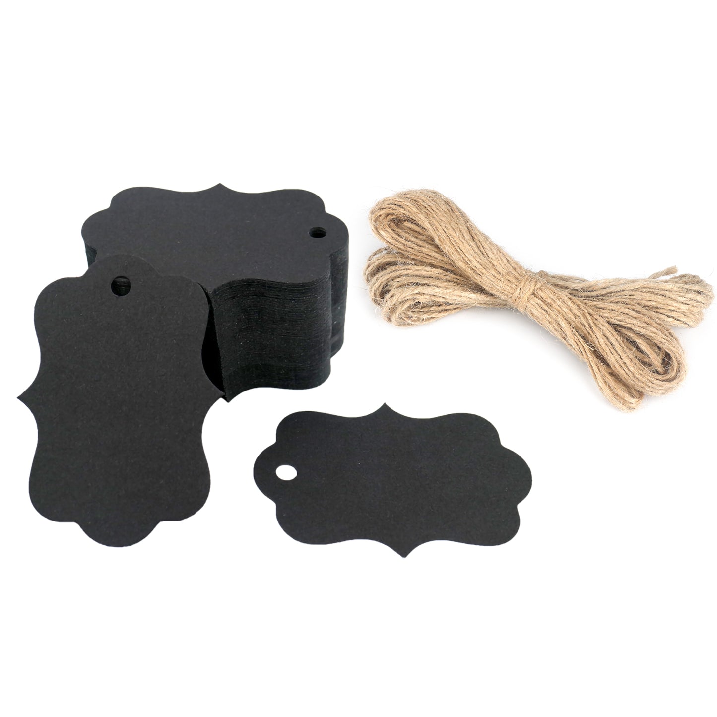 G2PLUS Black Gift Paper Tags, 100 PCS Kraft Hang Label String, 5x7 cm Blank Paper Cards as Wedding Favor Tags, Birthday Gift Tags