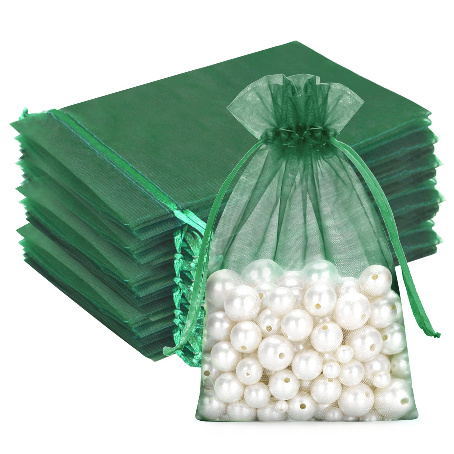 G2PLUS 25PCS Dark Green Organza Bags 5x7 inches - Sheer Mesh Jewelry Pouches, Organza Gift Bags with Drawstring for Candy, Christmas, Wedding Party Favors