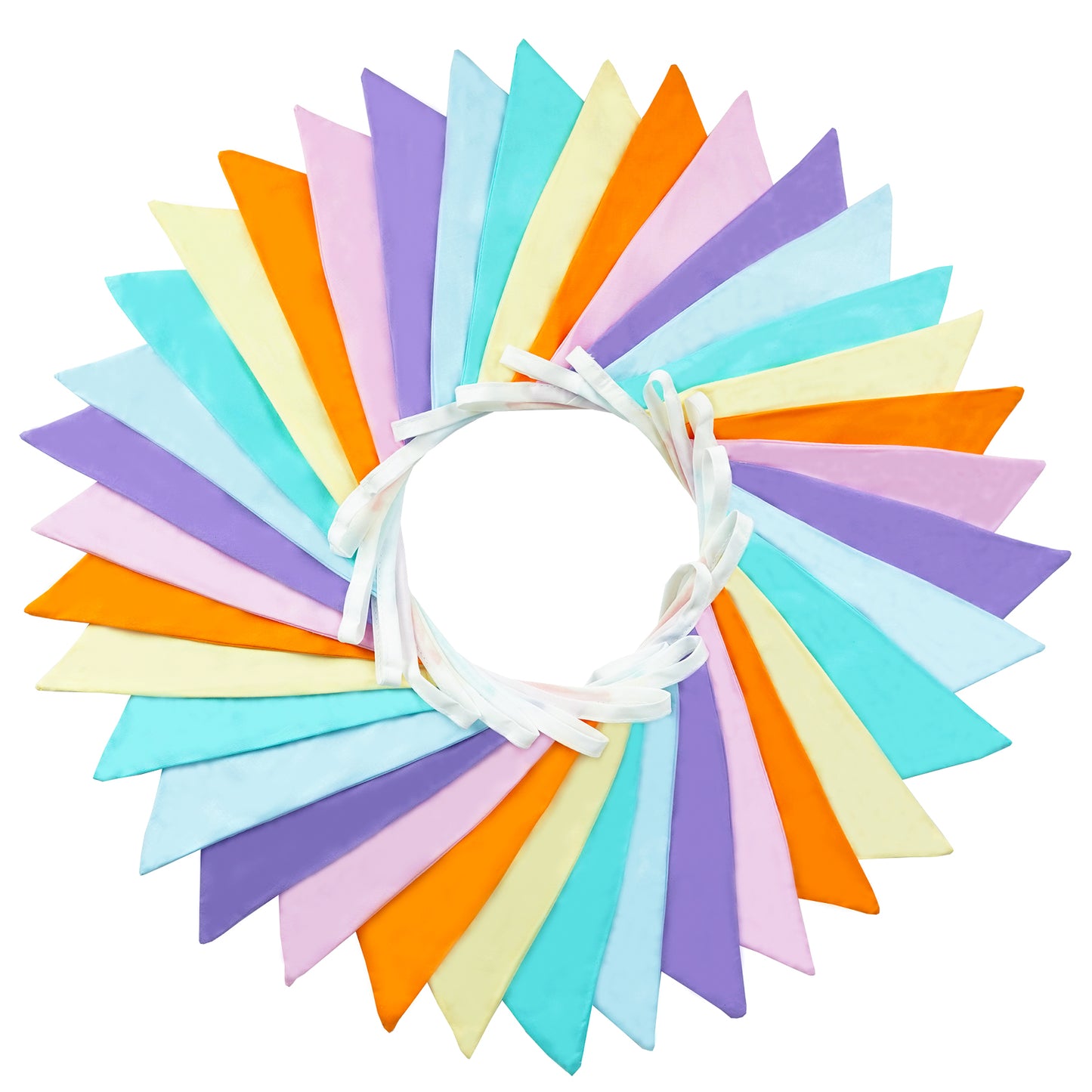 G2PLUS 36PCS Multi-Colored White Fabric Bunting, Two Layer 10M Lovely Triangle Banner Garlands, 17X19CM Double Side Large Cotton Pennants for Wedding Birthday Parties Ceremonies Bedrooms