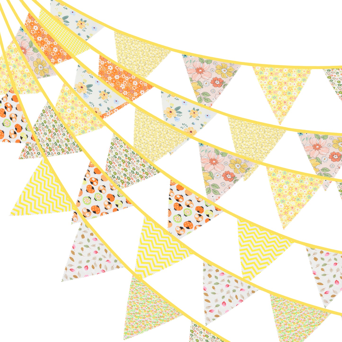 G2PLUS 12M Floral Fabric Bunting Banner, 19x21CM Large Reusable Cotton Triangle Flag Garland with 42PCS Decoration Floral Pennants for Garden Tea Wedding Baby Shower Birthday Parties-Yellow