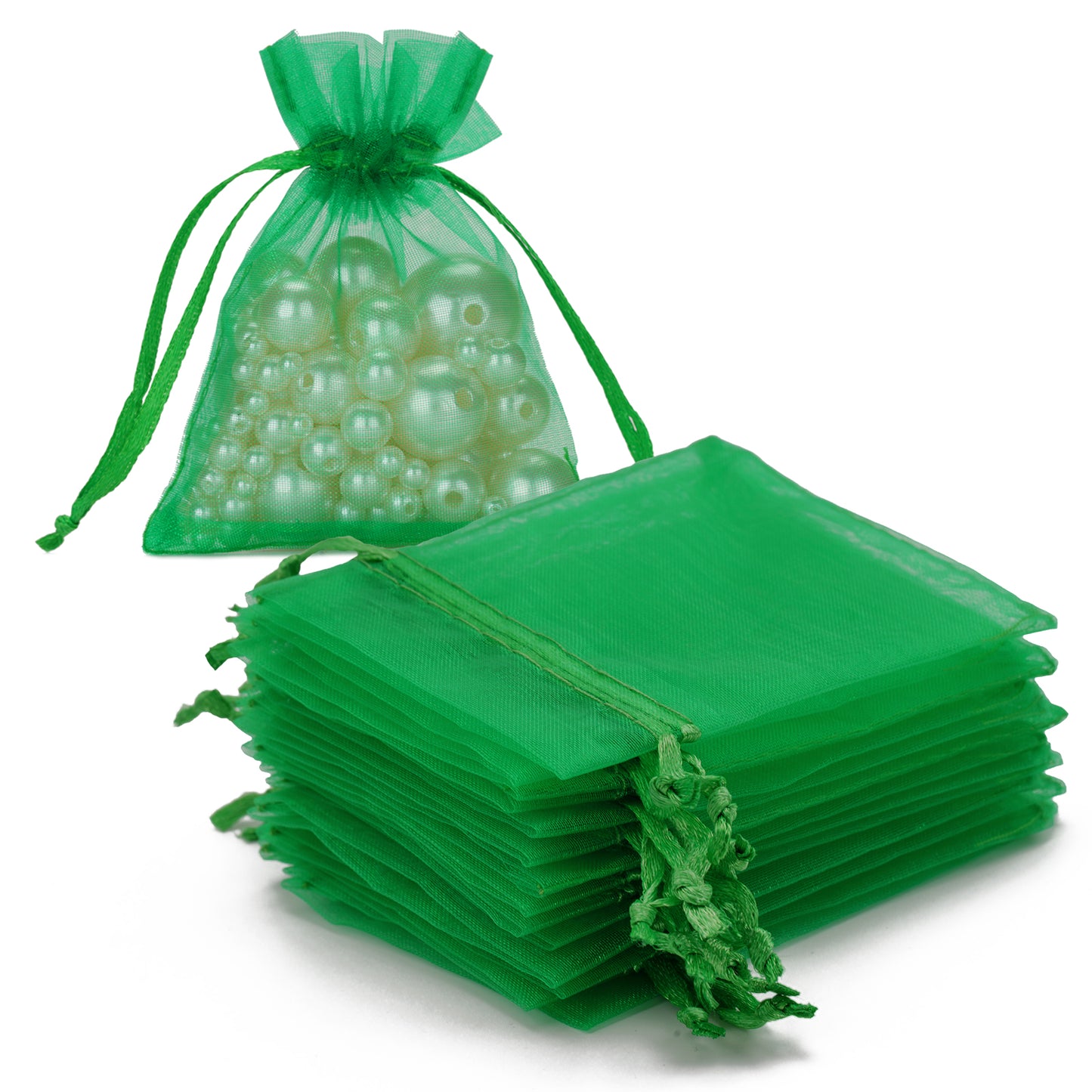 G2PLUS Green Organza Gift Pouches - 7x9 CM Small Organza Favor Bags, 50 PCS Wedding Jewelry Bags - Clear Mesh Pouches for Wedding, Christmas, Birthday, Anniversary