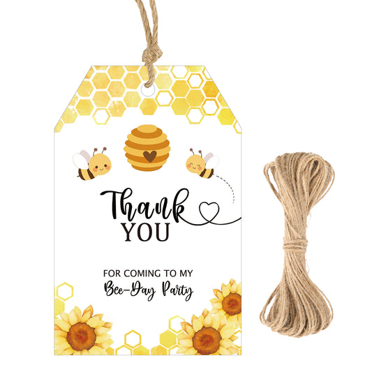 G2PLUS Bee Thank You Tag, 50PCS White Thank You Paper Tags, Sunflower Bee Gift Tags with String for Baby Shower, Gender Reveal, Birthday, Wedding Bridal Shower Party Favors
