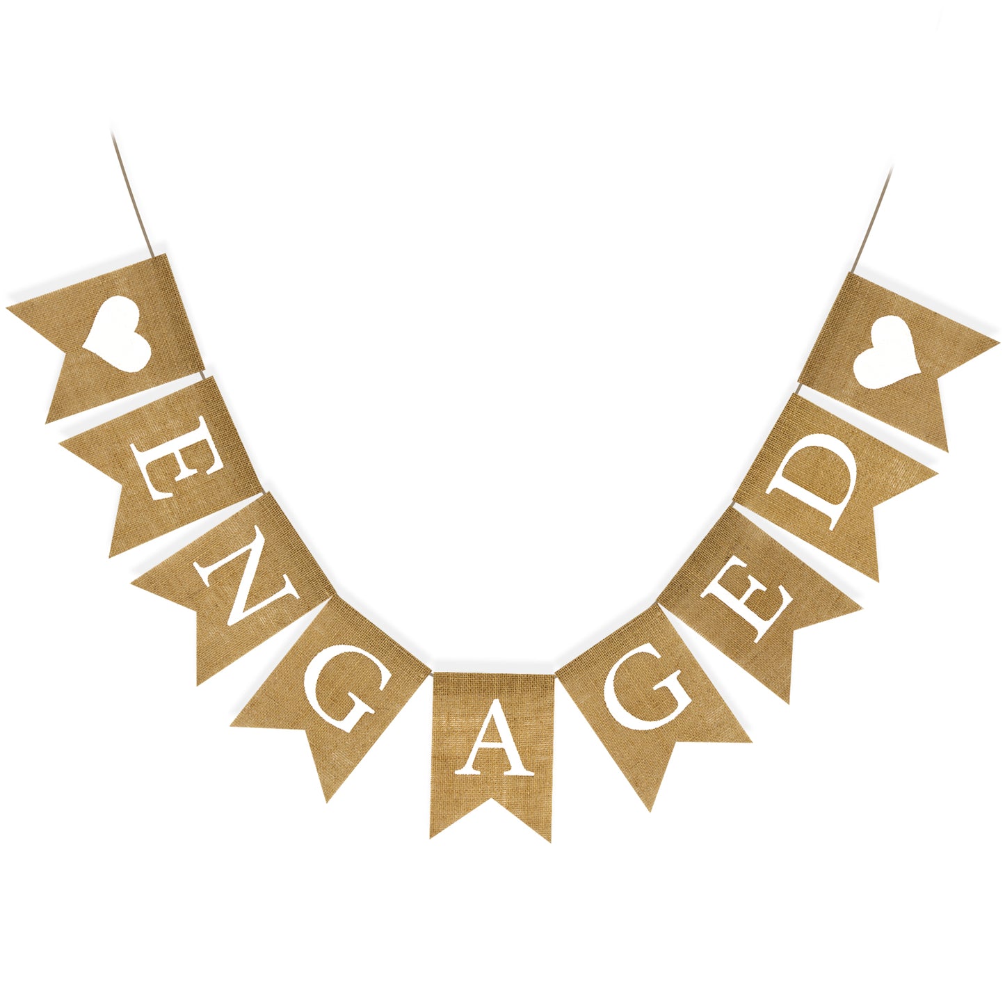 G2PLUS ENGAGED Burlap Bunting Banner, 3M Engagement Burlap Banners, Hessian Garland Banner for Engagement, Rustic Linen Bunting with Love Heart for Romantic Engagement Visit the G2PLUS Store