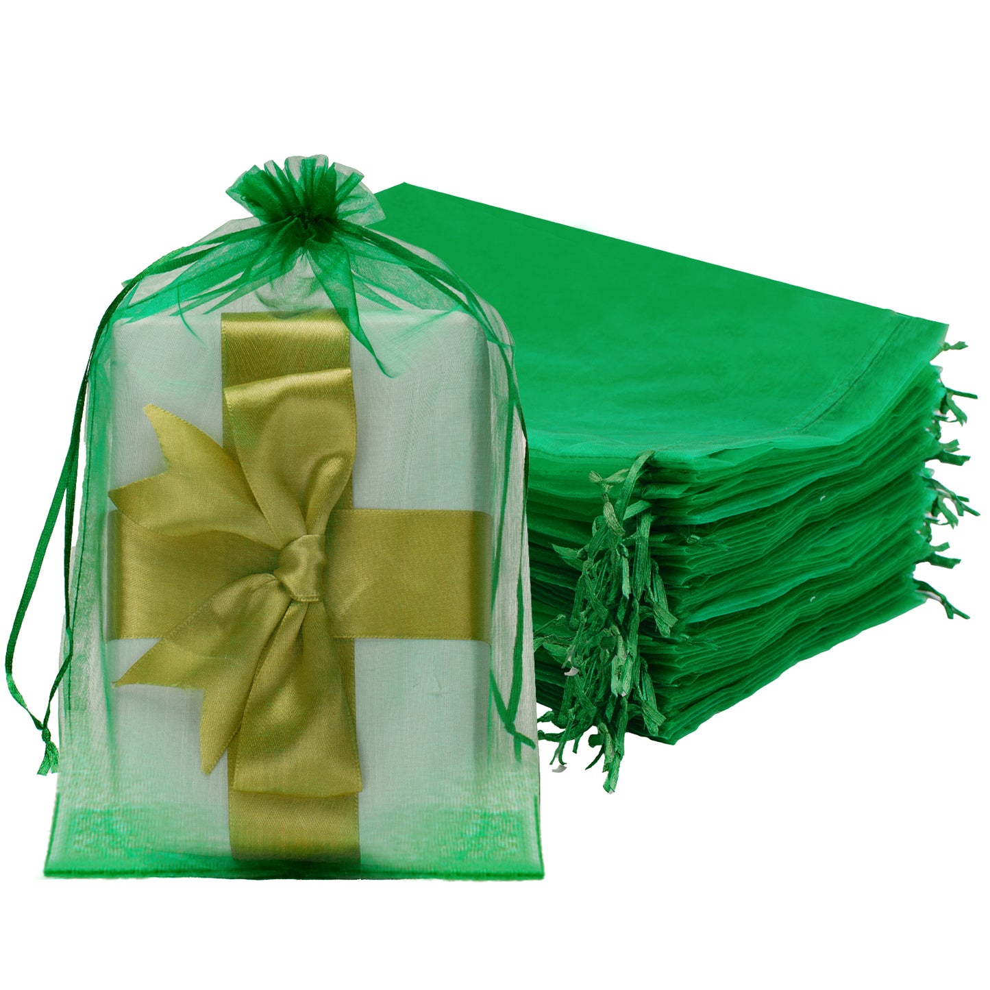 G2PLUS Green Organza Gift Pouches, 20x30CM Large Organza Favour Bags, 50 PCS Wedding Jewelry Bags, Clear Mesh Pouches for Wedding, Christmas, Birthday, Anniversary