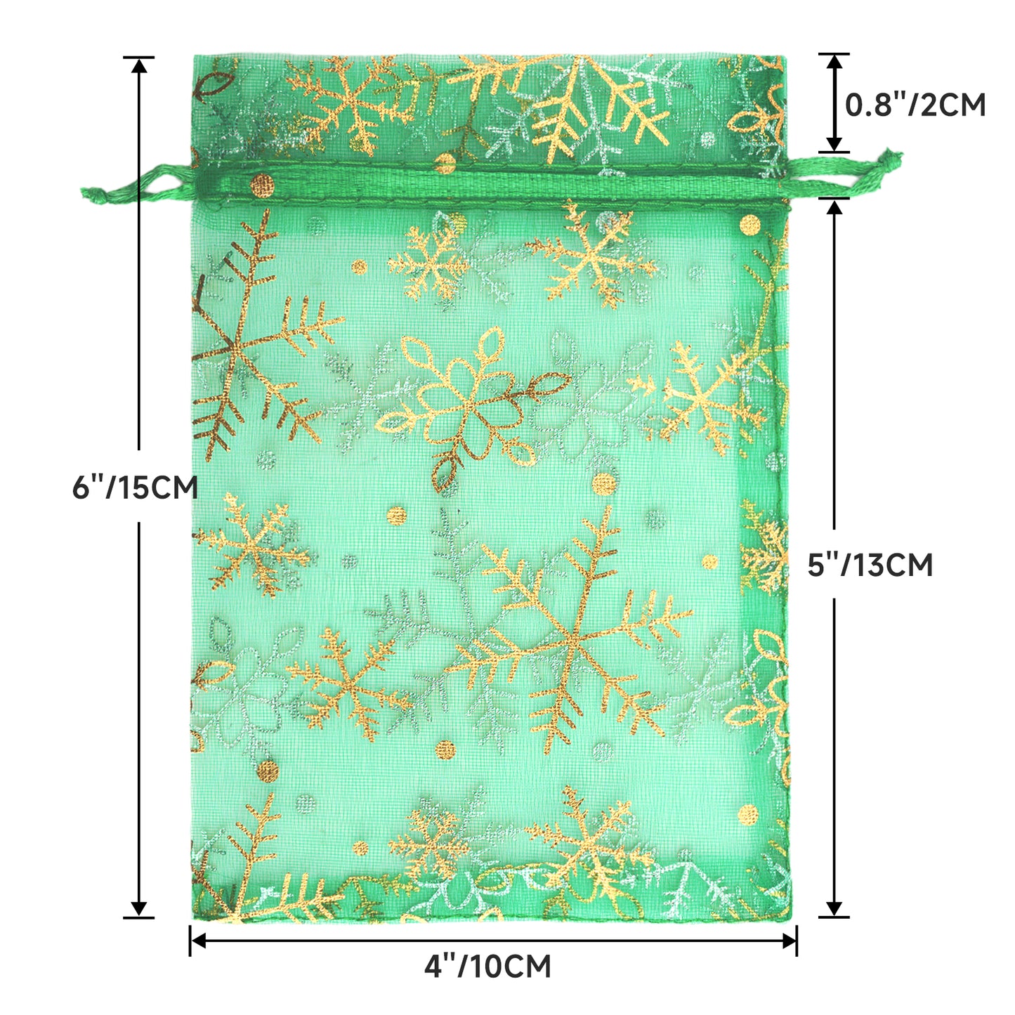 G2PLUS Christmas Drawstring Organza Bags 4x6-50PCS Christmas Snowflake Organza Gift Bags, Green Sheer Mesh Pouches, Xmas Winter Holiday Sheer Mesh Bag for Jewelry, Candy, Goodies