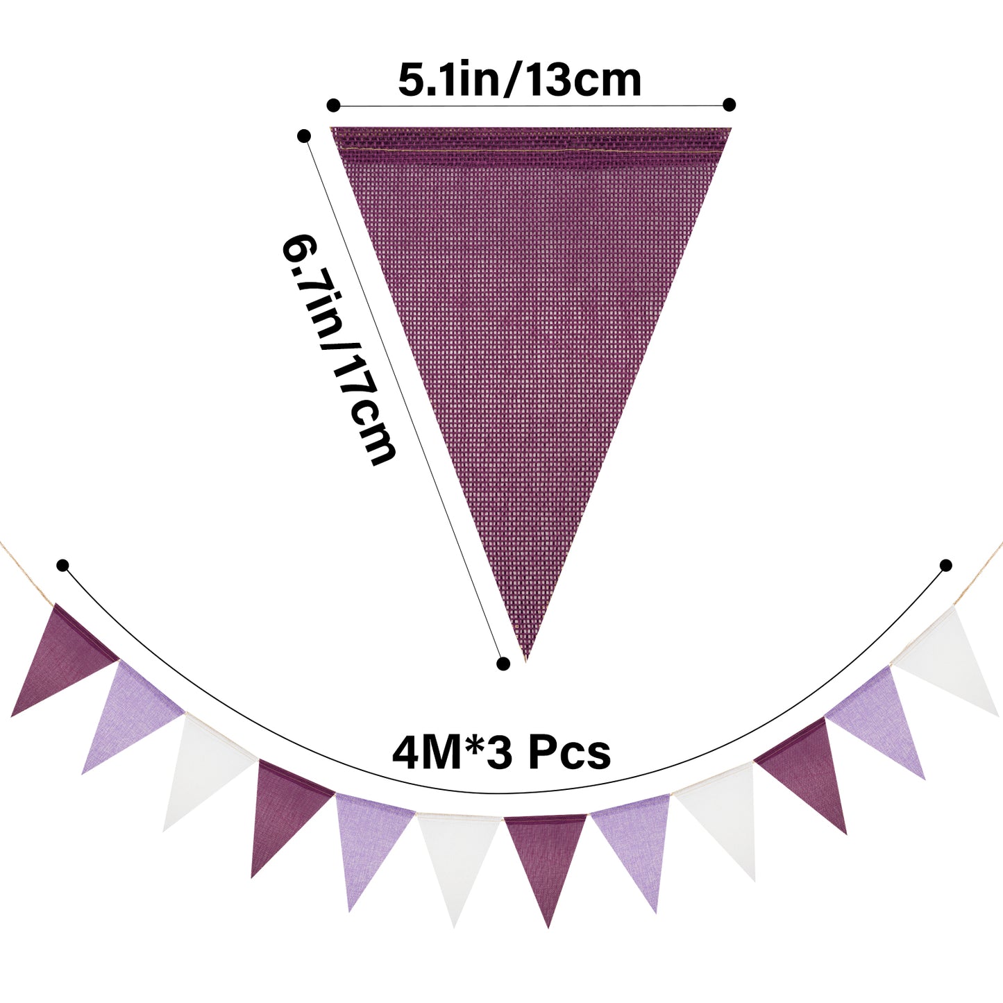 G2PLUS Pre-Strung Burlap Pennant Banners, 39Ft Purple Fabric Triangle Flag Bunting, 36Pcs Pennant Banner Flags Garland for Birthday, Wedding, Baby Shower and Theme Party Decorations