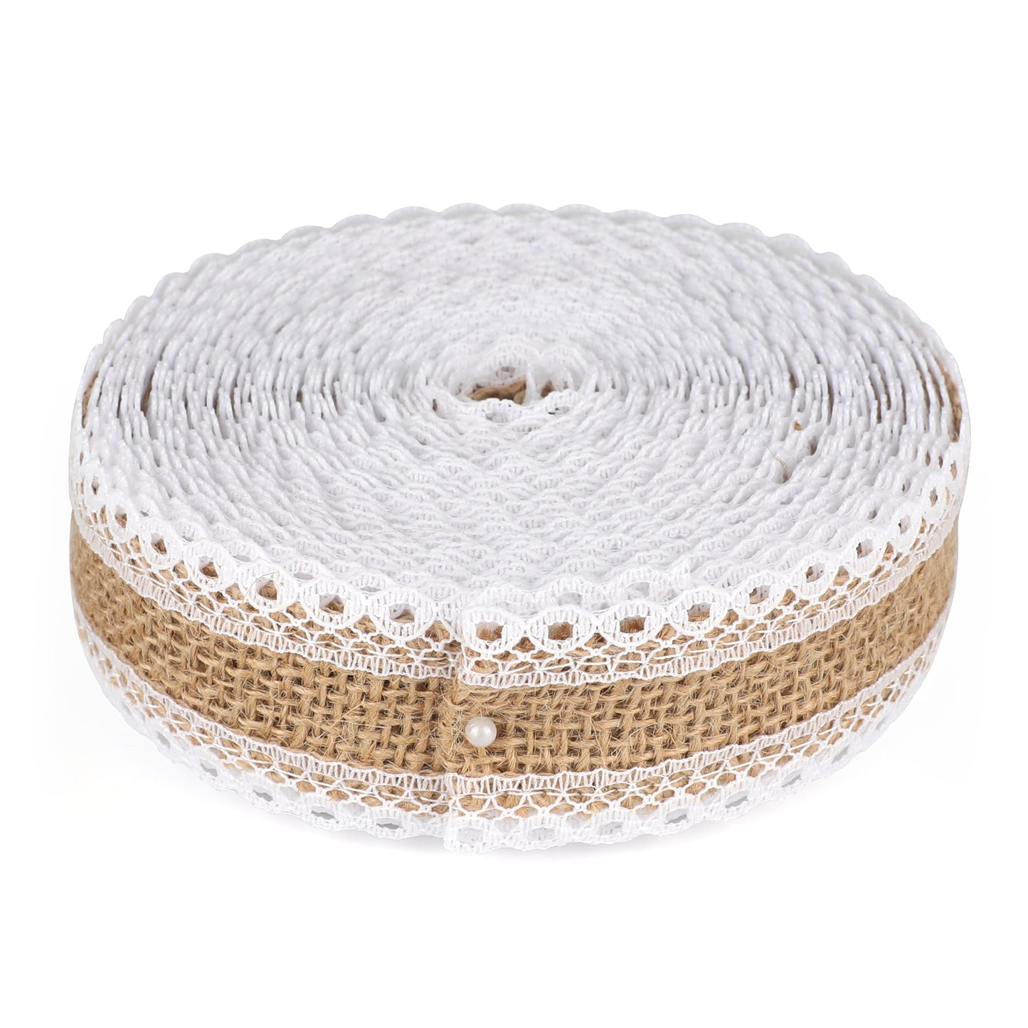 G2PLUS Jute Trim Burlap Ribbon - 10M Hessian Ribbon with Lace - 2.5CM Natural Fringe Tape with Lace for Vintage/Rustic Themed Wedding Craft