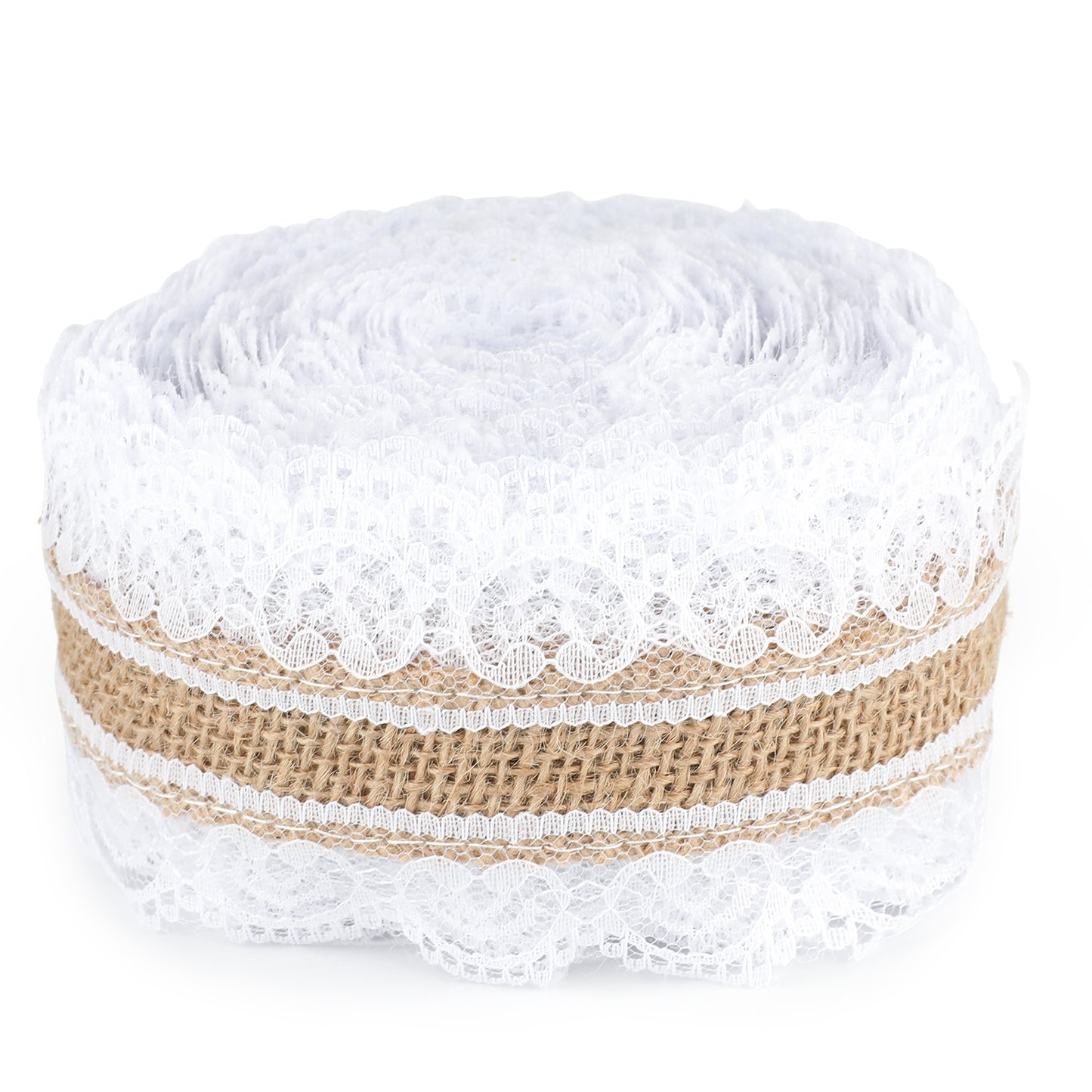 G2PLUS Jute Trim Burlap Ribbon - 10M Hessian Ribbon with Lace - 2.5CM Natural Fringe Tape with Lace for Vintage/Rustic Themed Wedding Craft