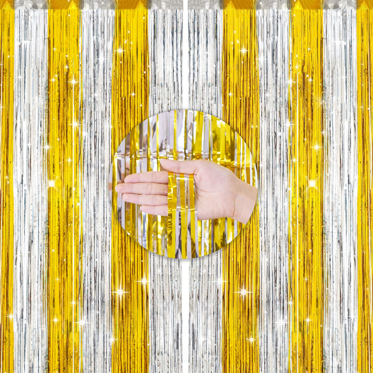 G2PLUS Gold Silver Tinsel Curtain, 2PCS Metallic Tinsel Foil Fringe Curtains, 1m×2m Tinsel Curtain Streamers, Party Backdrop Foil Curtain for Birthday Wedding Prom Decoration