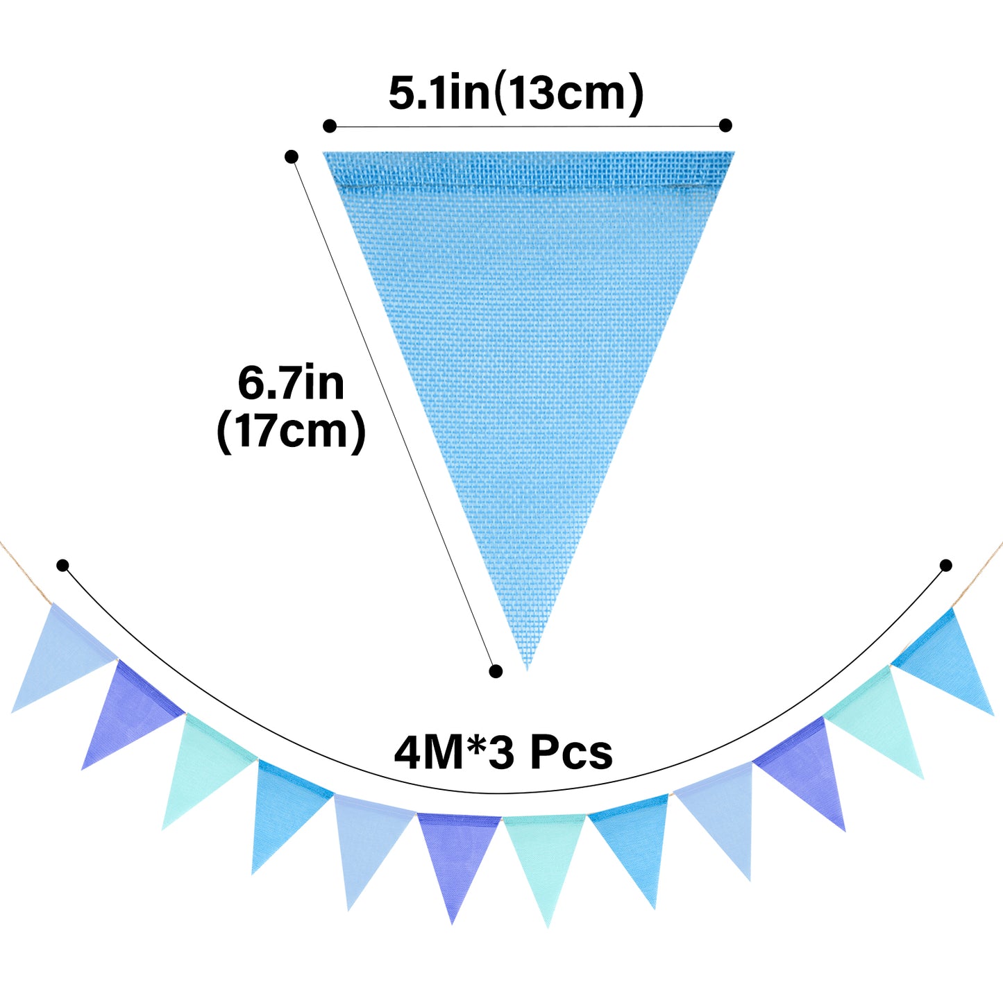 G2PLUS Pre-Strung Burlap Pennant Banner, 39Ft Blue Triangle Flag Bunting, 36pcs Pennant Banner Flags Garland for Birthday, Holidays and Theme Party Decorations