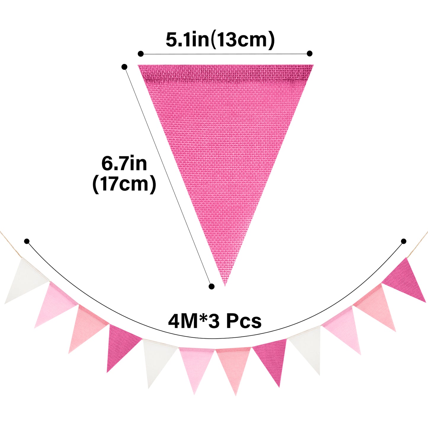 G2PLUS Pre-Strung Burlap Pennant Banners, 39Ft Pink Fabric Triangle Flag Bunting, 36Pcs Pennant Banner Flags Garland for Birthday, Holidays and Theme Party Decorations