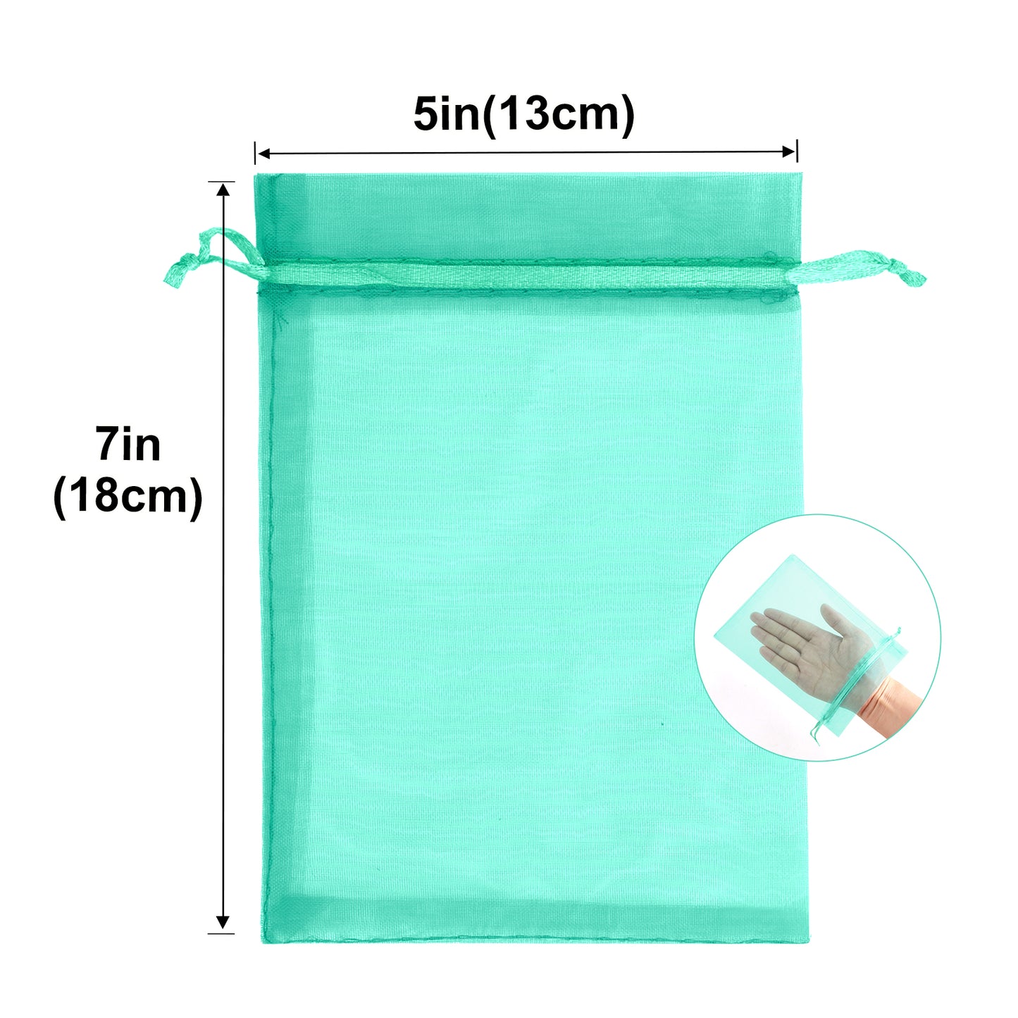 G2PLUS 25PCS Aqua Blue Organza Bags 5x7 inches - Sheer Mesh Jewelry Pouches, Organza Gift Bags with Drawstring for Candy, Jewelry, Wedding Party Favors