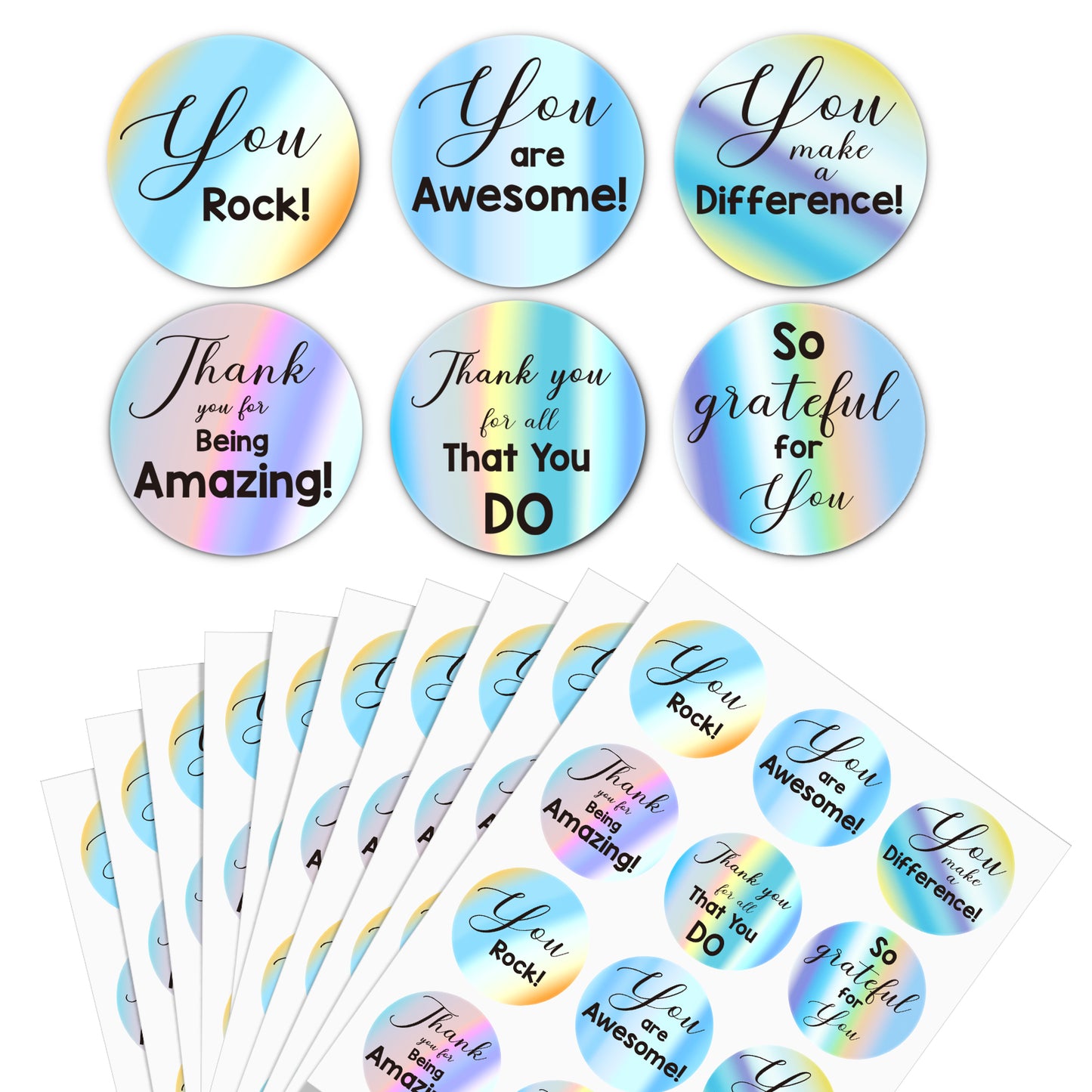 G2PLUS Appreciation Thank You Stickers, 120PCS Holographic Silver Thank You Stickers, You are Awesome Stickers, 2'' Kudos Stickers for Students Volunteers Employees Nurses (6 Difference Designs)