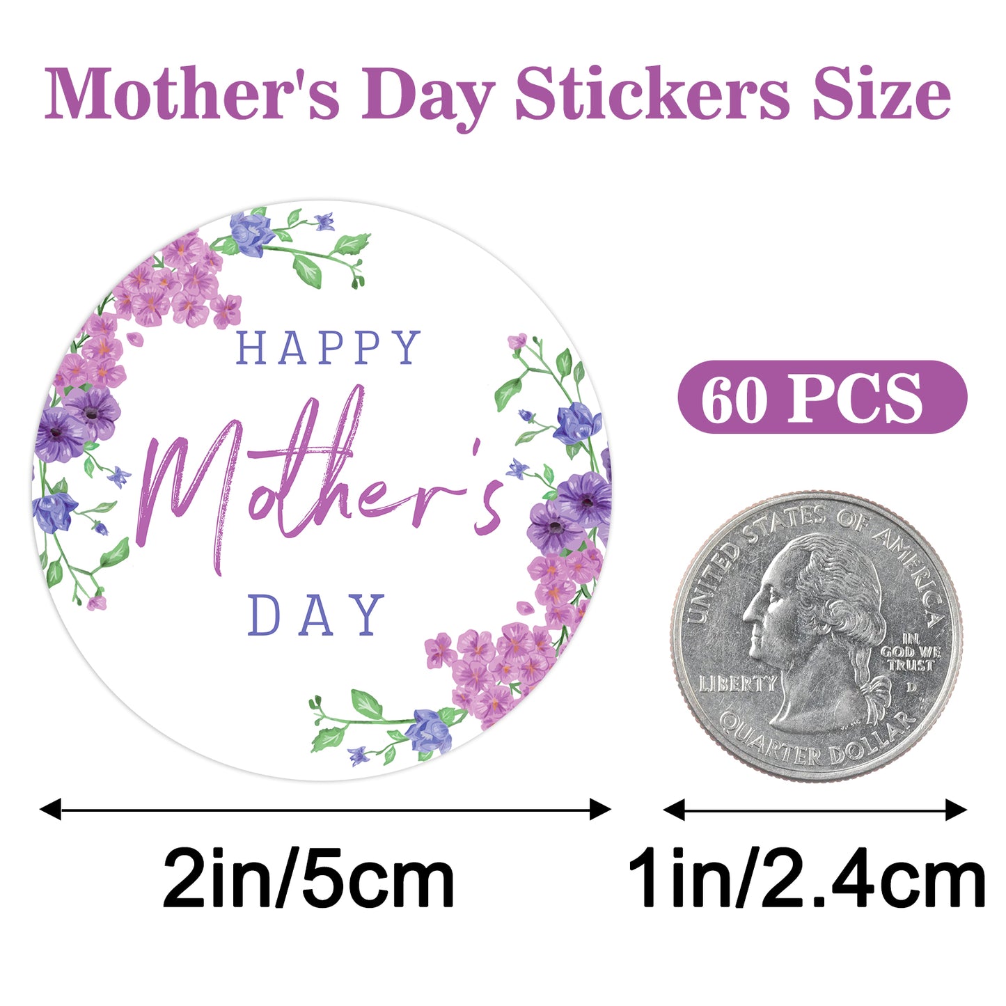 G2PLUS Mother's Day Stickers, 60PCS Happy Mother's Day Gift Stickers, 2'' Purple Mother's Day Label Sticker, Floral Gift Stickers for Mother's Day, Mom's Birthday Gift Wrap, Gift Cards, Party Favors