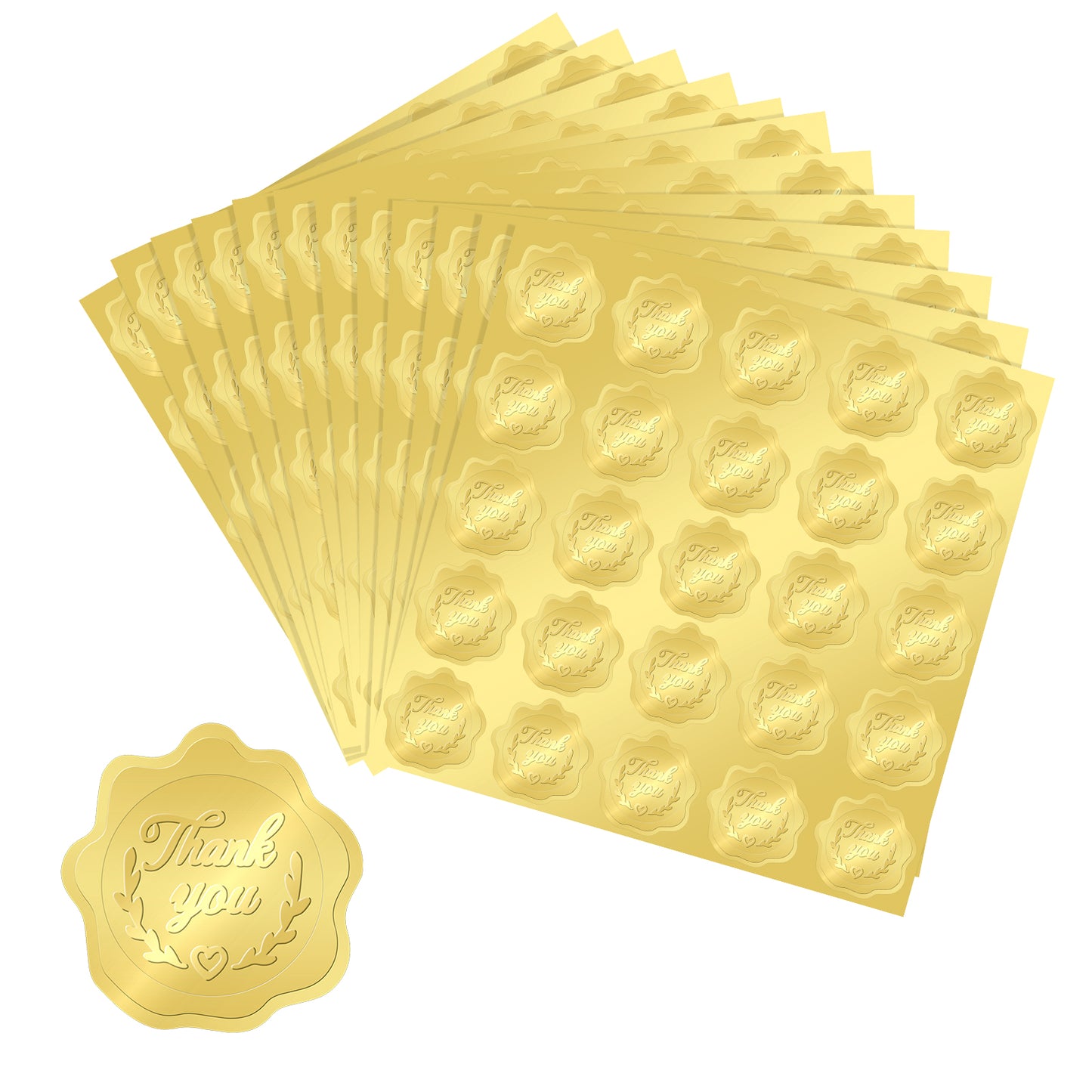 G2PLUS 300PCS Embossed Gold Foil Stickers, Gold Thank You Embossed Stickers, Gold Embossed Wax Seal Looking Heart Envelope Seals, Thank You Stickers for Wedding, Birthday, Baby Shower Party Favors