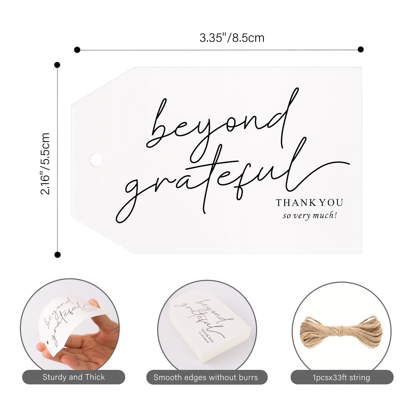 G2PLUS Thank You Gift Tags, Beyond Grateful Tags, 50PCS Thank You So Very Much Tags, Black Modern Calligraphy Thank You Tags with String for Wedding, Baby Shower, Birthday, Fall Holiday Party Favors